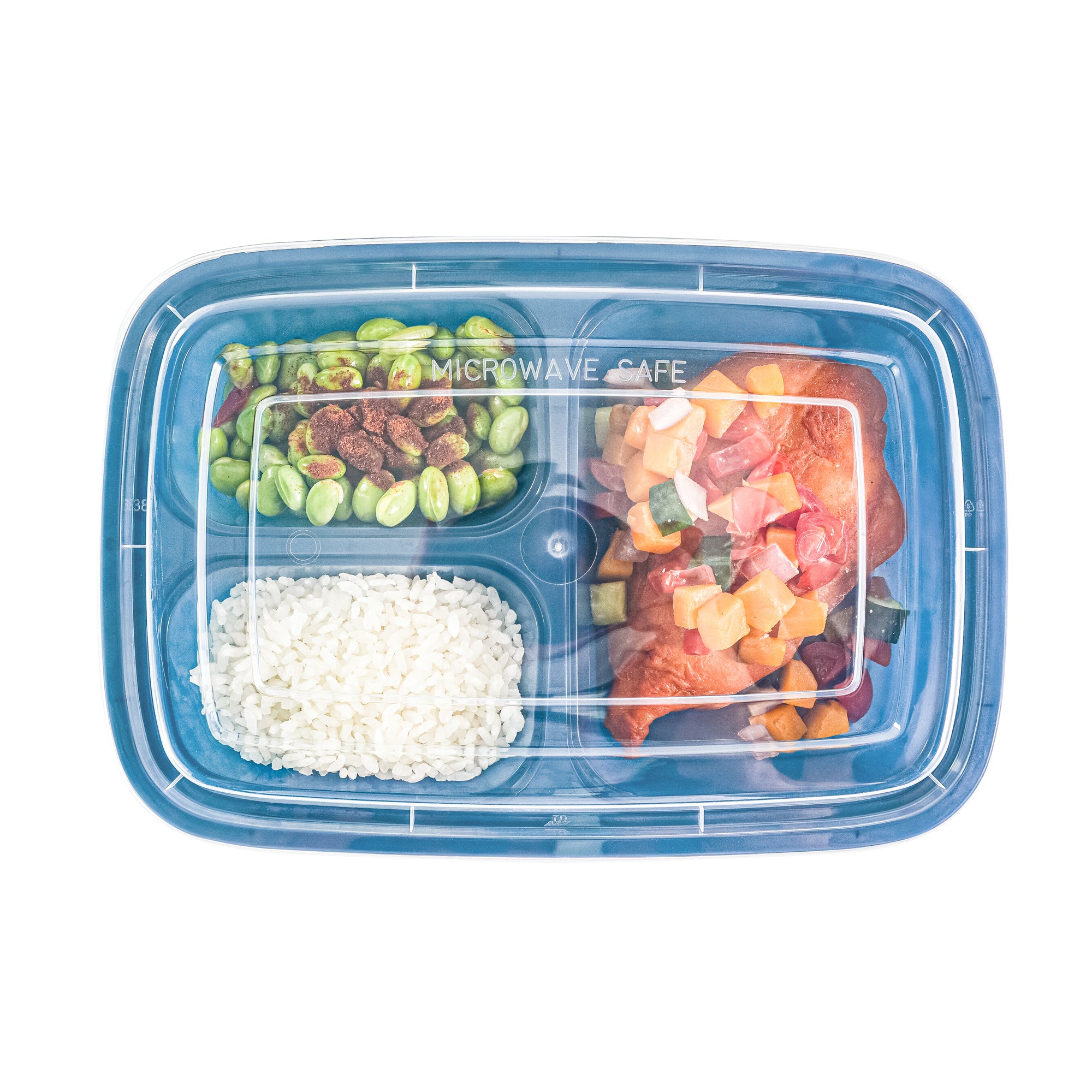 26 oz Midnight Blue 3-Compartment Plastic Food Storage Containers with Clear Lids - Microwave Safe, BPA Free (8.75