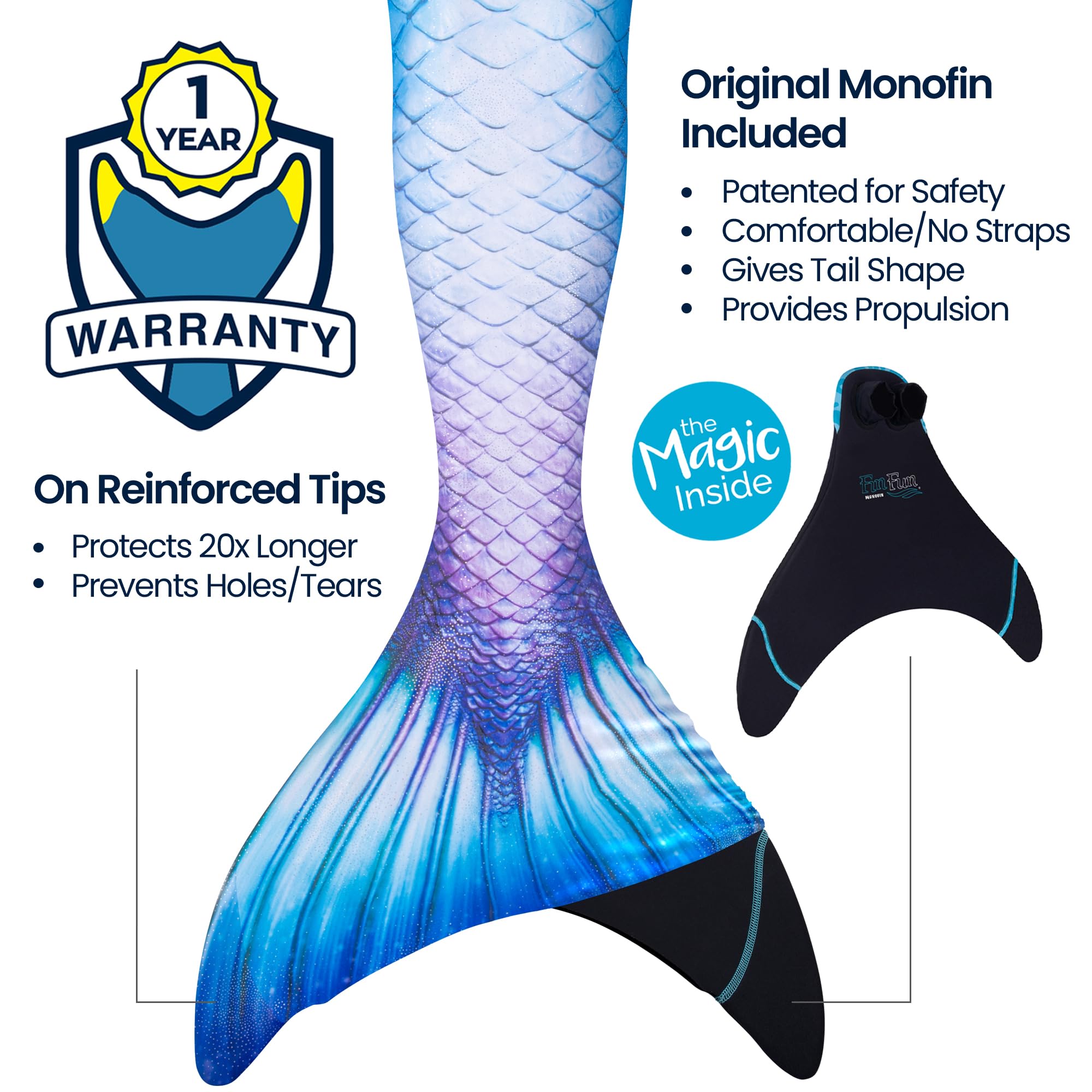 Fin Fun Limited Edition Mermaid Tail Swimwear for Girls, Kids, Women, Teens & Adults - Durable Reinforced Tips with Monofin - Perfect for Pool Parties, Beach Vacations & Underwater Photography