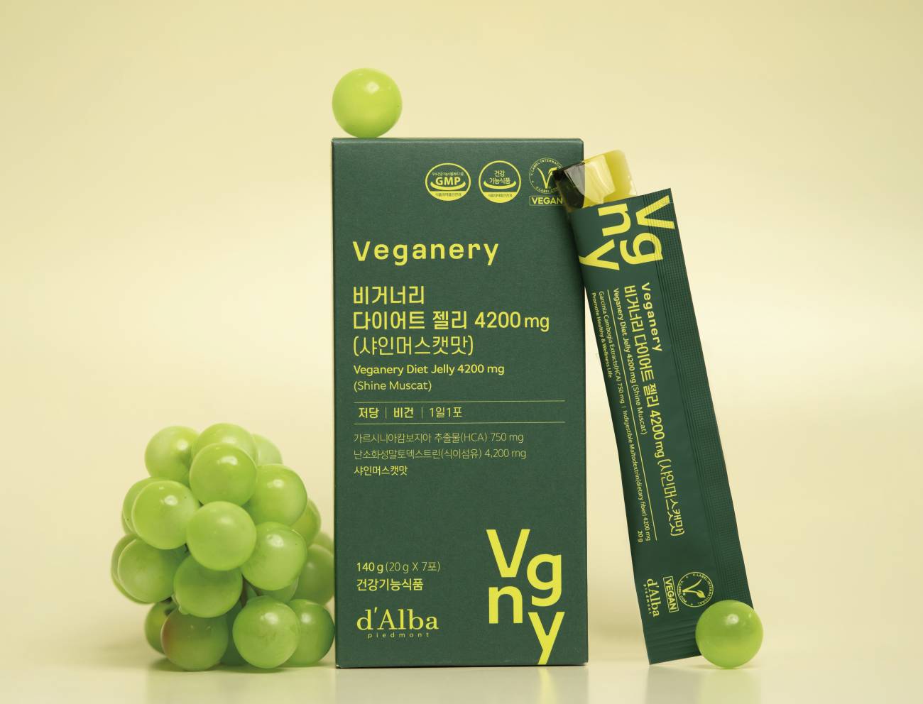 d'Alba Veganery Diet Jelly 4200mg - 1 Box (20g x 7 Pack) | Shine Muscat Flavor | Low-Calorie Vegan Snack for Weight Loss & Healthy Lifestyle | Perfect for Office, Gym & On-the-Go