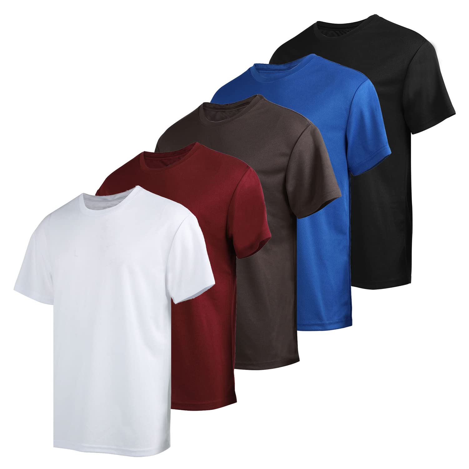 Men's Quick Dry Workout T-Shirts 5 Pack - Breathable Running & Gym Shirts, Moisture Wicking Athletic Crew Neck Tees for Jogging, Training & Fitness