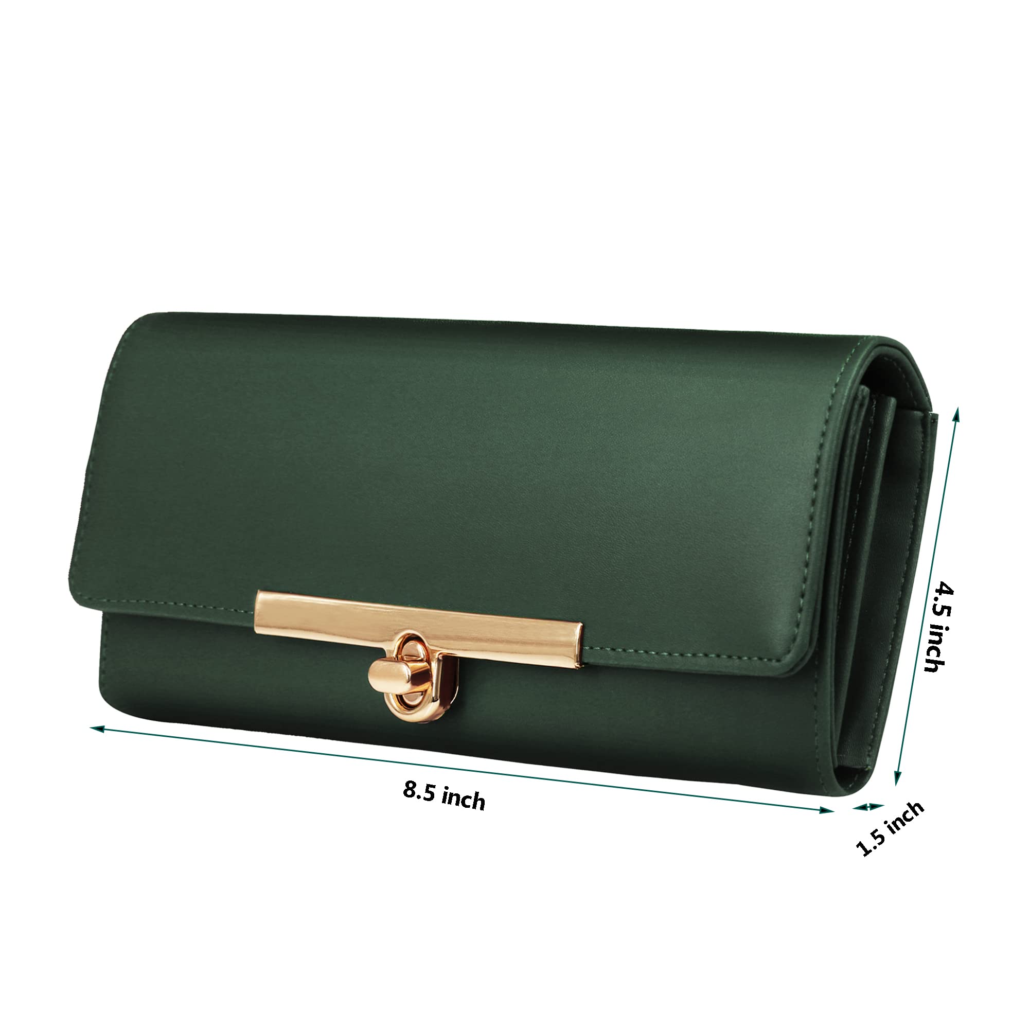 ALSU Women's Hand Wallet Clutch Purse with Phone Pocket & Credit Card Slots - Secure Lock Closure, Green | Perfect for Evening Parties, Weddings, and Daily Essentials Organization