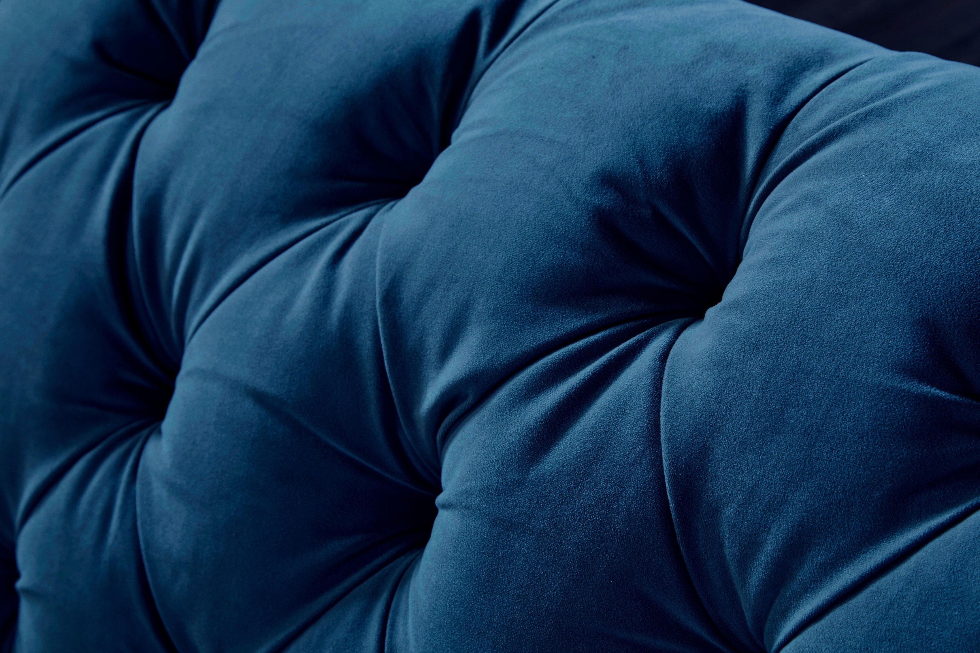 Modern Velvet Tufted Loveseat with Nailhead Trim - Blue Transitional Sofa for Living Room, Bedroom & Home Office | Moselle Collection