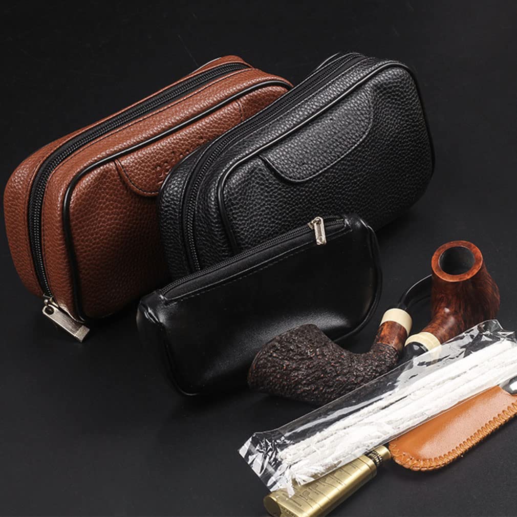 Premium Leather Tobacco Pipe Pouch - Travel Pipe Storage Bag for 3 Pipes & Accessories - Durable Smoking Stash Case - Perfect for Camping, Hiking & Outdoor Adventures (Brown)