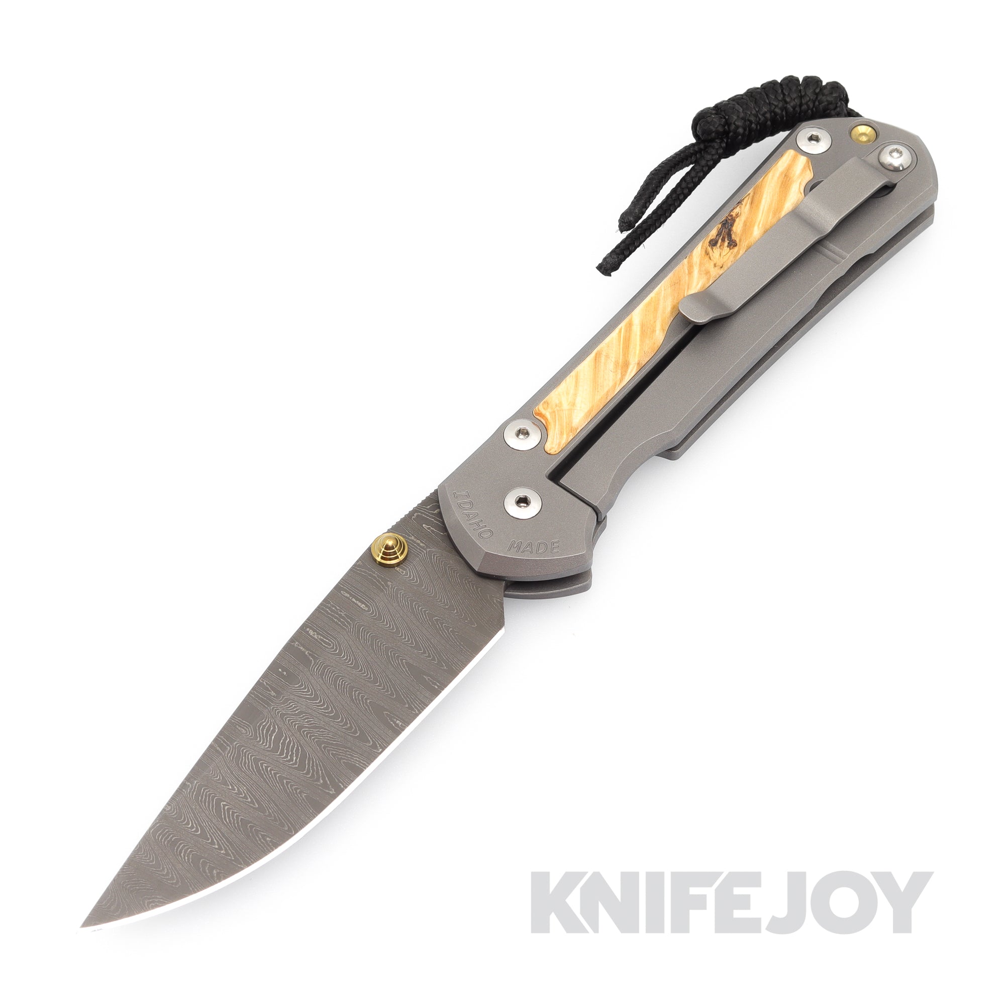 Chris Reeve Knives Large Sebenza 31 Left Hand Ladder Damascus Drop Point Blade - Box Elder Inlay Matte Finish Handles with Double Gold Lug | Premium EDC Folding Knife for Outdoor, Camping & Everyday Carry