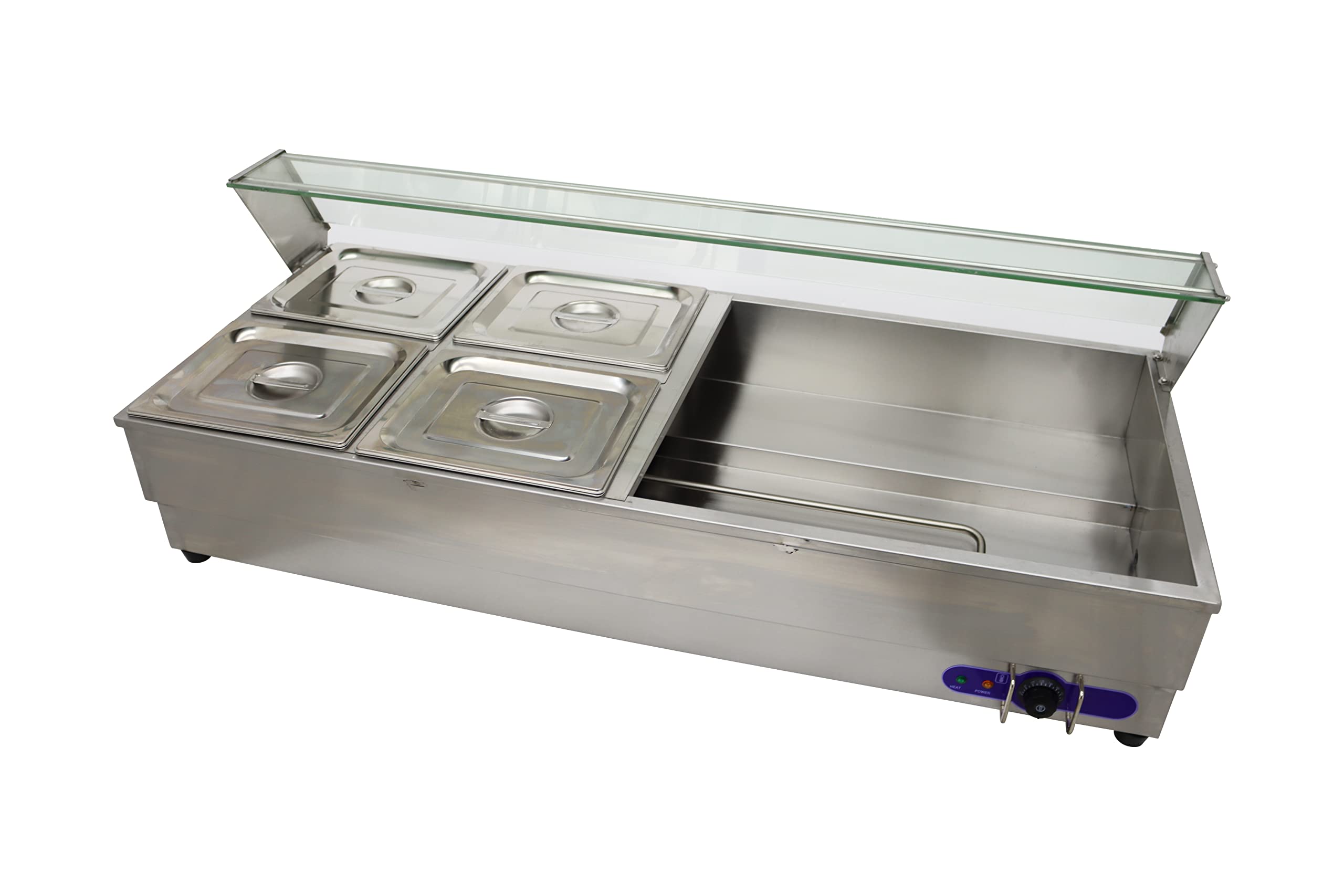 INTSUPERMAI Commercial 8-Pan Food Warmer - 6-Inch Deep Stainless Steel Bain Marie with Glass Shield - Countertop Buffet Steam Table for Soup, Canteen & Catering - 110V Electric Food Warmer for Restaurants, Cafeterias & Events