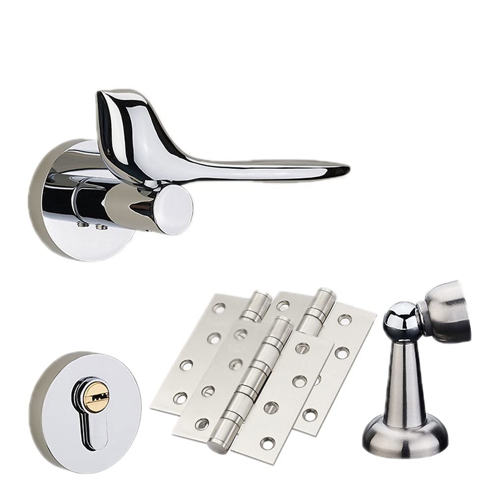 Silent Metal Door Knob Lever with Key - Bedroom, Bathroom, Study, Hallway & Closet Door Handle Lock - Bright Chrome Finish for Noise-Free Home Security