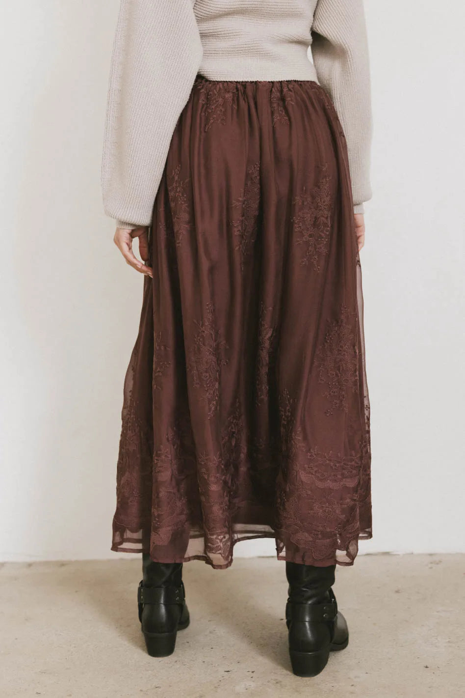 Grace Floral Tulle Skirt in Maroon - Elegant A-Line Party Skirt for Women | Perfect for Weddings, Dances & Special Occasions | FINAL SALE