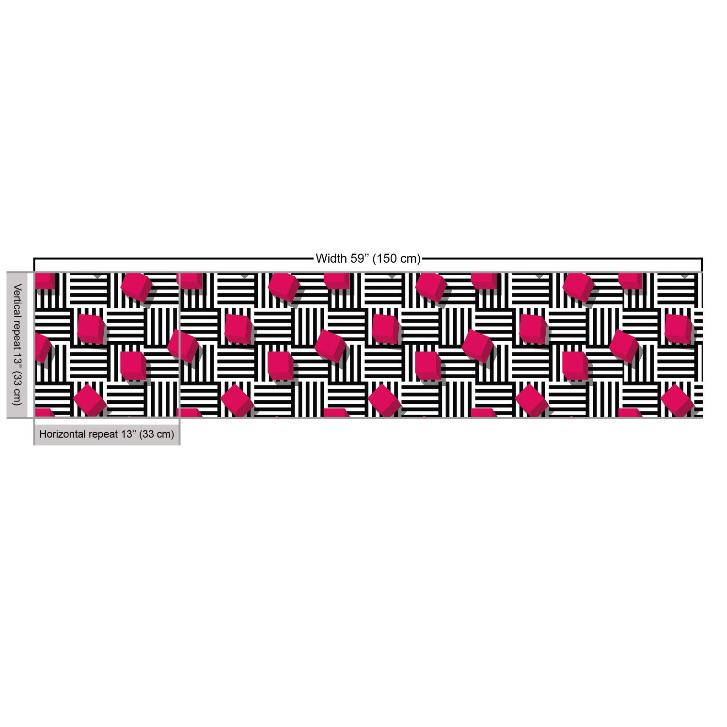 Ambesonne Abstract Geometric Minimalist Lines & Square Cubes Print Fabric by The Yard - 10 Yards Magenta Black & White - Upholstery, Curtains, Pillows, Teen Room Decor & Home Accents