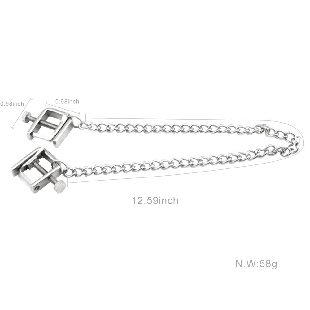 Adjustable Metal Nipple Clamps with Chain - Flat Clip Head Bondage Restraints for Women, BDSM & Fantasy SM Sex Toys - Perfect for Couples Play & Sensual Exploration