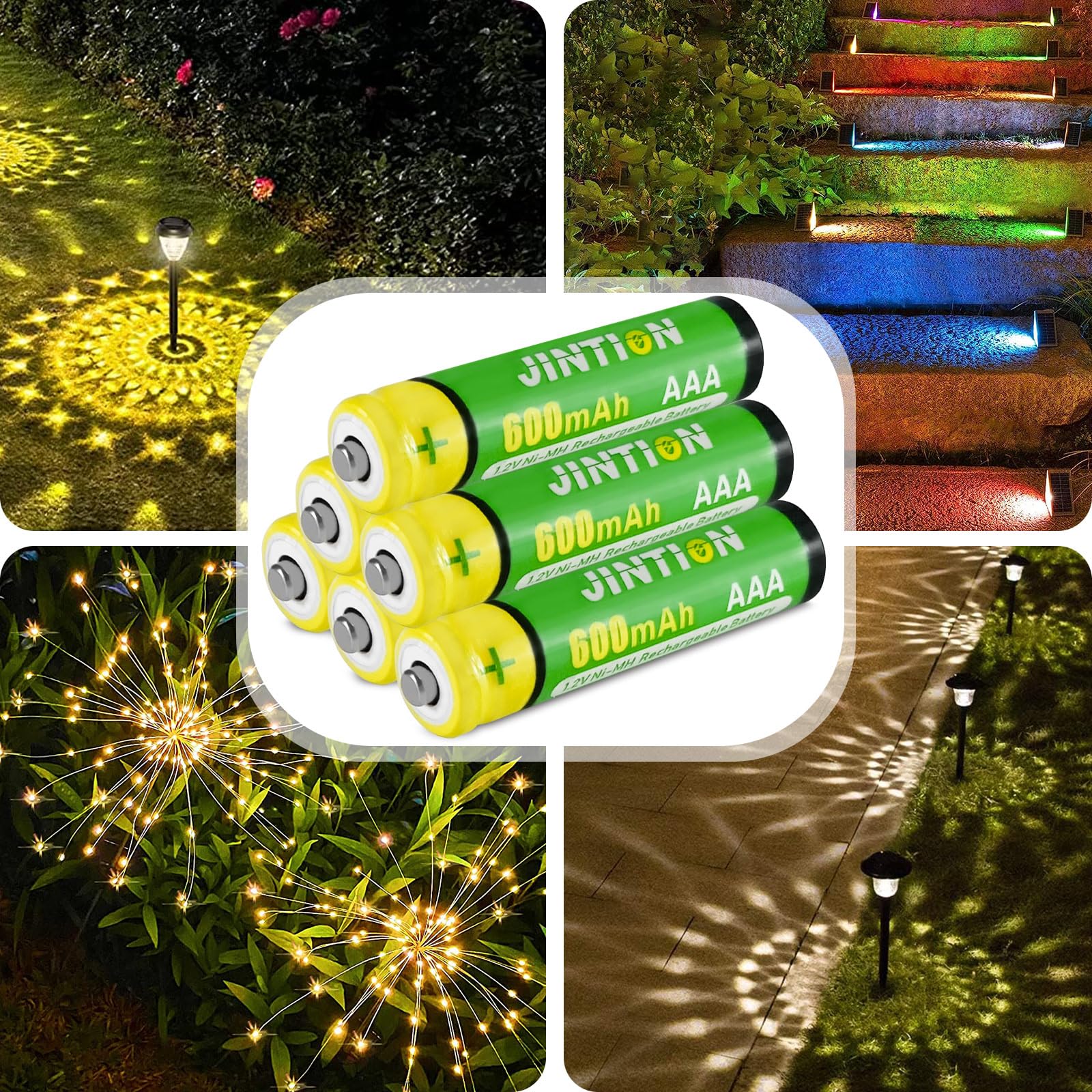 JINTION Ni-MH AAA 600mAh 1.2V Rechargeable Batteries - 8 Pack for Solar Outdoor Garden Lights, String Lights, Pathway Lamps, Toys, Remote Controls & Electronic Devices | Long-Lasting Power Solution