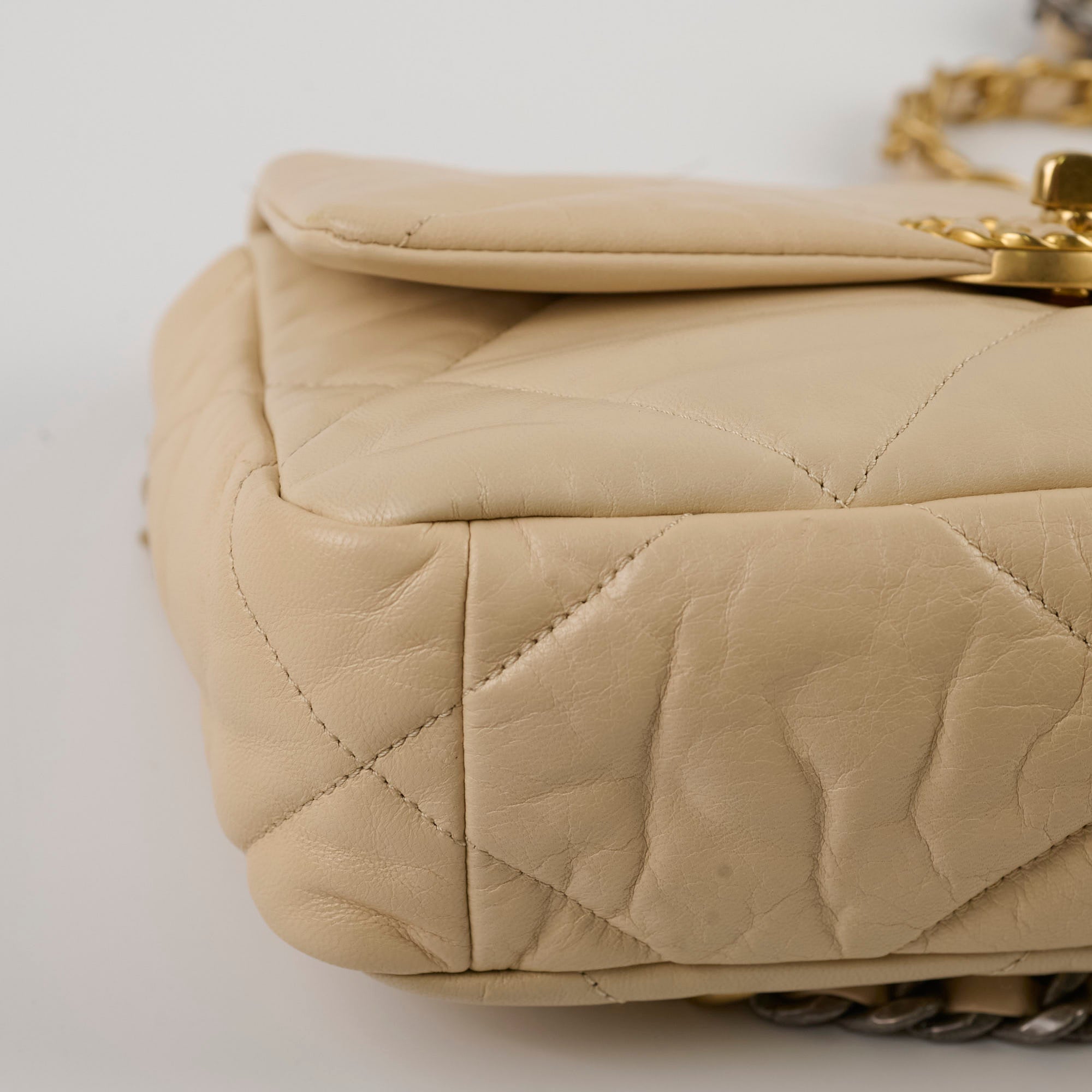 Chanel 19 Small Beige Flap Bag - 30cm Luxury Quilted Leather Shoulder Bag for Women | Perfect for Date Night, Office & Special Occasions