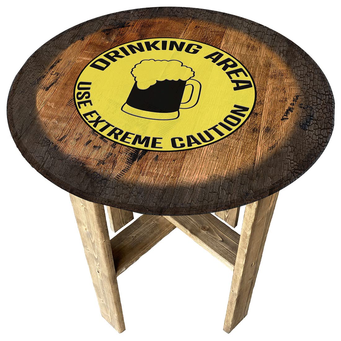 Rustic Whiskey Barrel End Table - Farmhouse Pub Decor, Unique Drinking Area Accent Table for Living Room, Bar, or Man Cave