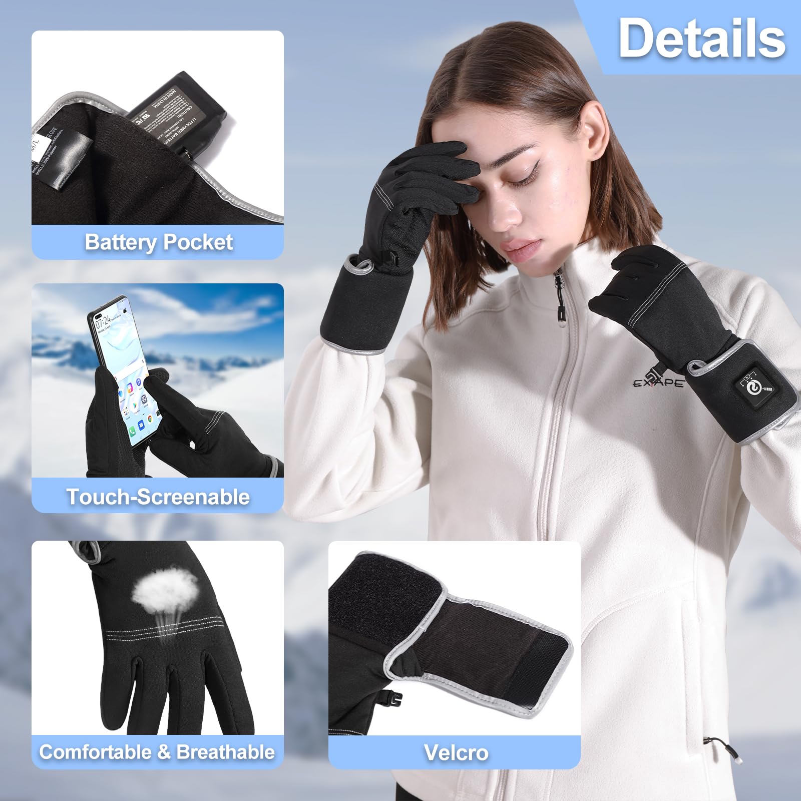 Smart Electric Heated Glove Liners for Men & Women - Rechargeable APP-Controlled Winter Gloves for Driving, Typing & Outdoor Activities - Perfect for Skiing, Hiking & Cold Weather Commutes