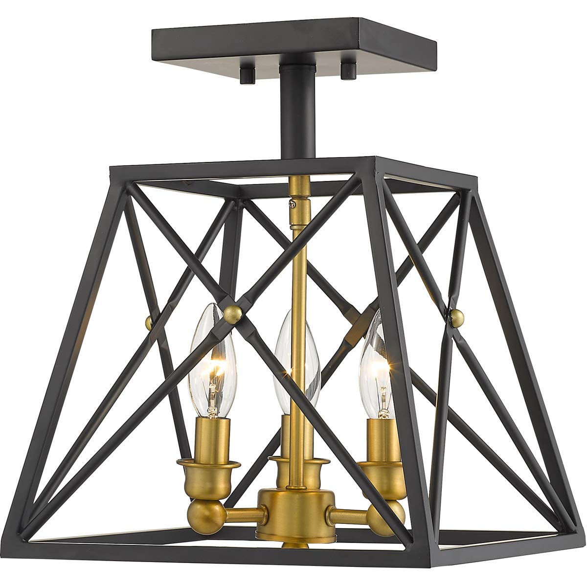 3-Light Semi Flush Mount Ceiling Fixture - Matte Black & Antique Brass Finish, Steel Construction, Candelabra Base, 11 Inch, 180W | Perfect for Dining Room, Bedroom, or Entryway Lighting