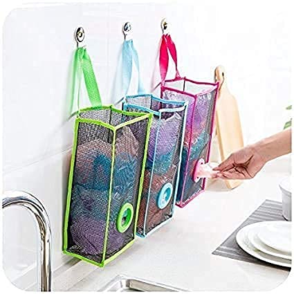 Breathable Wall Mounted Garbage Bags - Reusable Plastic Trash Storage for Kitchen, Bathroom & Garage - Multi Color Hanging Waste Bin Organizer (Pack of 1) - Perfect for Small Spaces & Recycling Stations