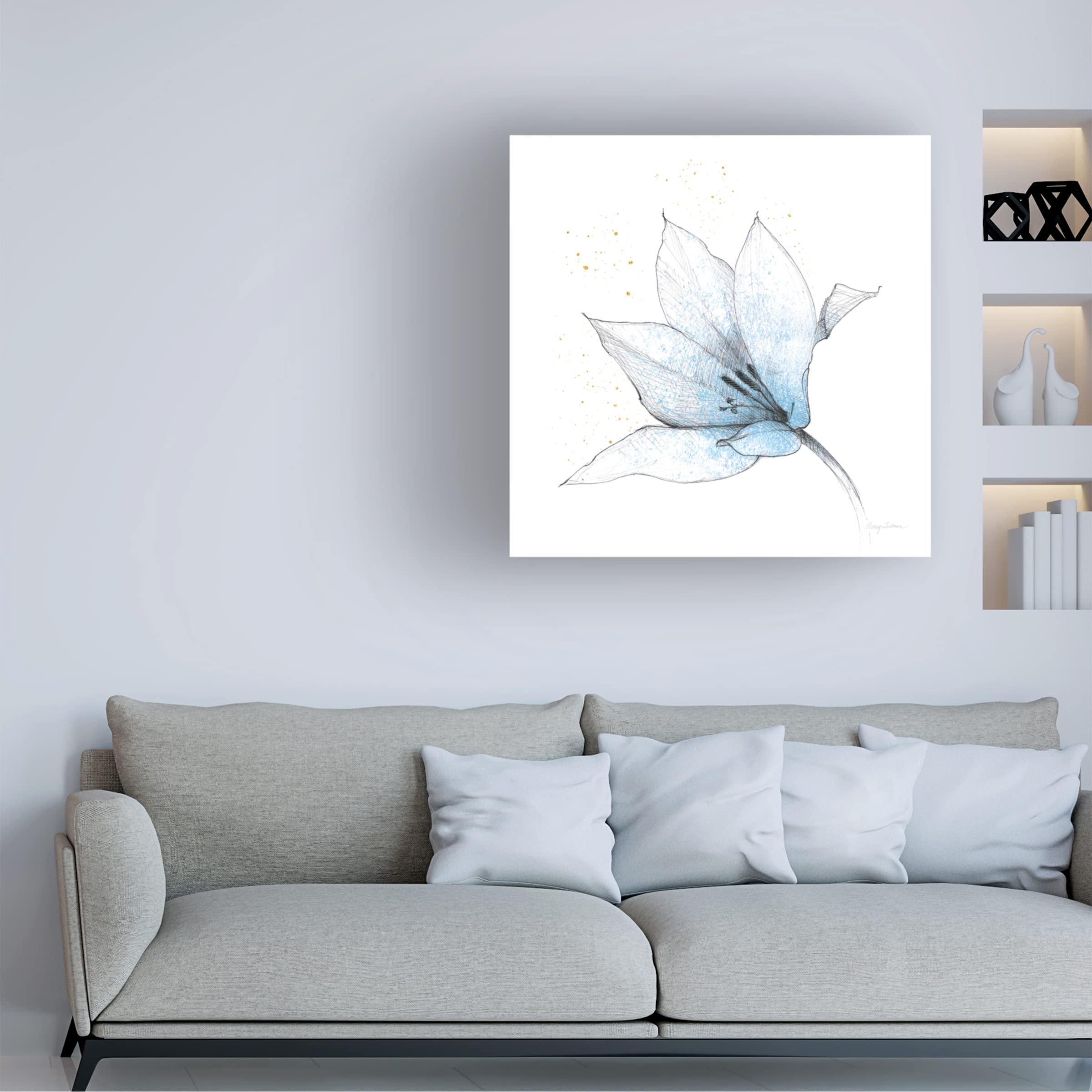 Avery Tillmon 'Blue Graphite Flower IX' Canvas Wall Art Print - Modern Botanical Home Decor for Living Room, Bedroom & Office