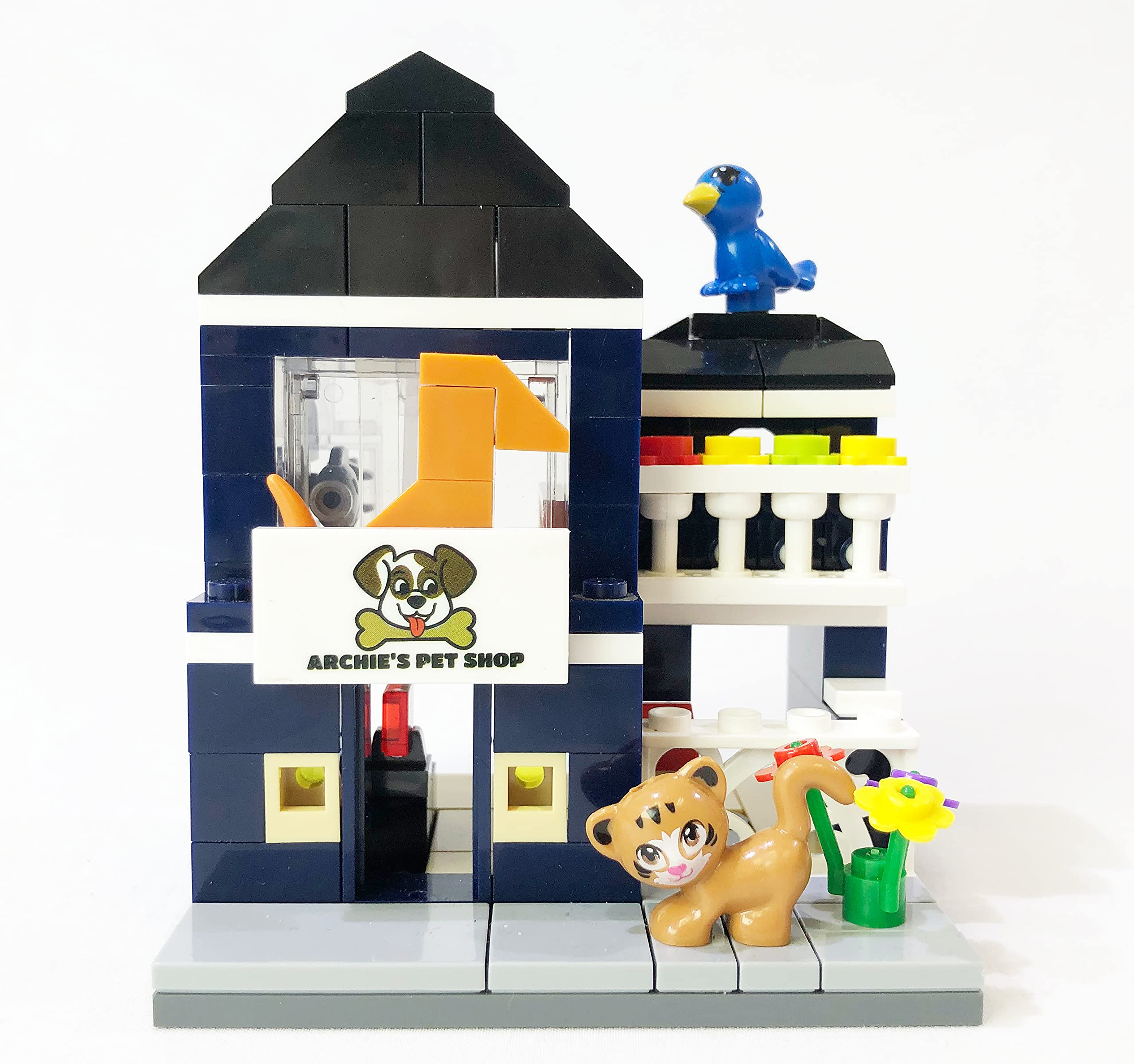 Exclusive Mini City Archie's Pet Shop Building Set - 155 PCS Custom Designed Bricks Compatible with Lego & Major Brands - Includes Dog, Cat, Bird Animal Figures - Perfect for Kids' Creative Play, STEM Learning & Collectors Display