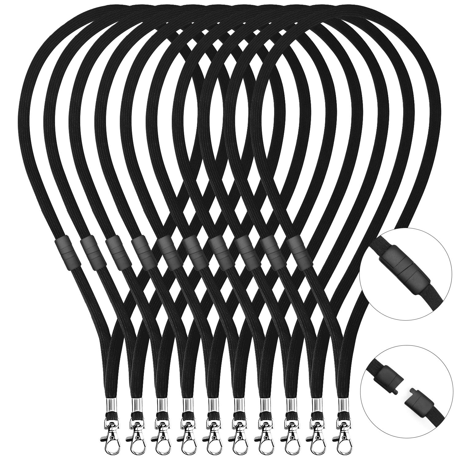 Breakaway Lanyard for ID Badge - Black Comfortable Neck Strap for Work & Events