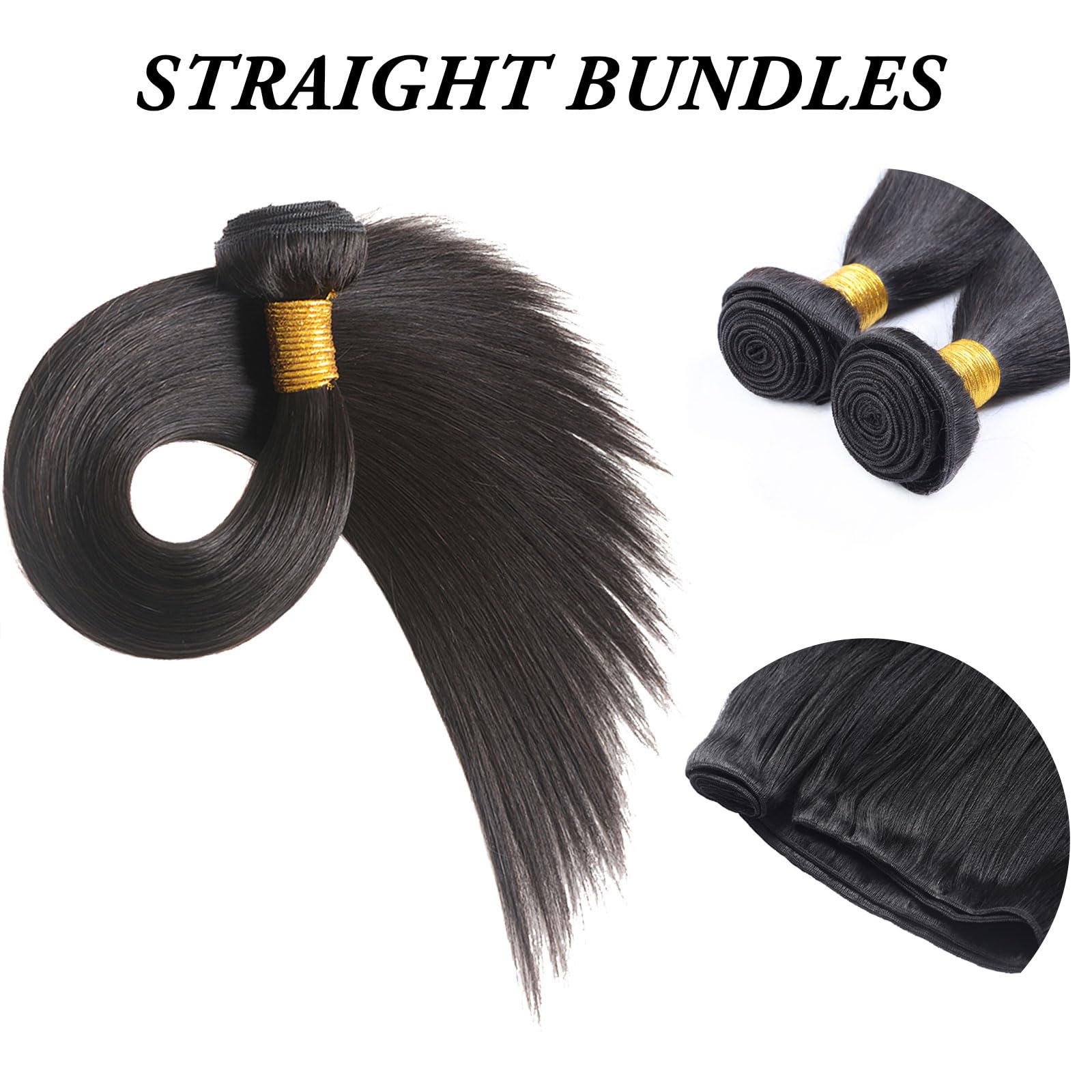 100% Unprocessed Brazilian Virgin Human Hair Bundles - 16 Inch Straight Bundles Natural Black Color for Women | Double Wefted Hair Extensions for Daily Styling & Special Occasions