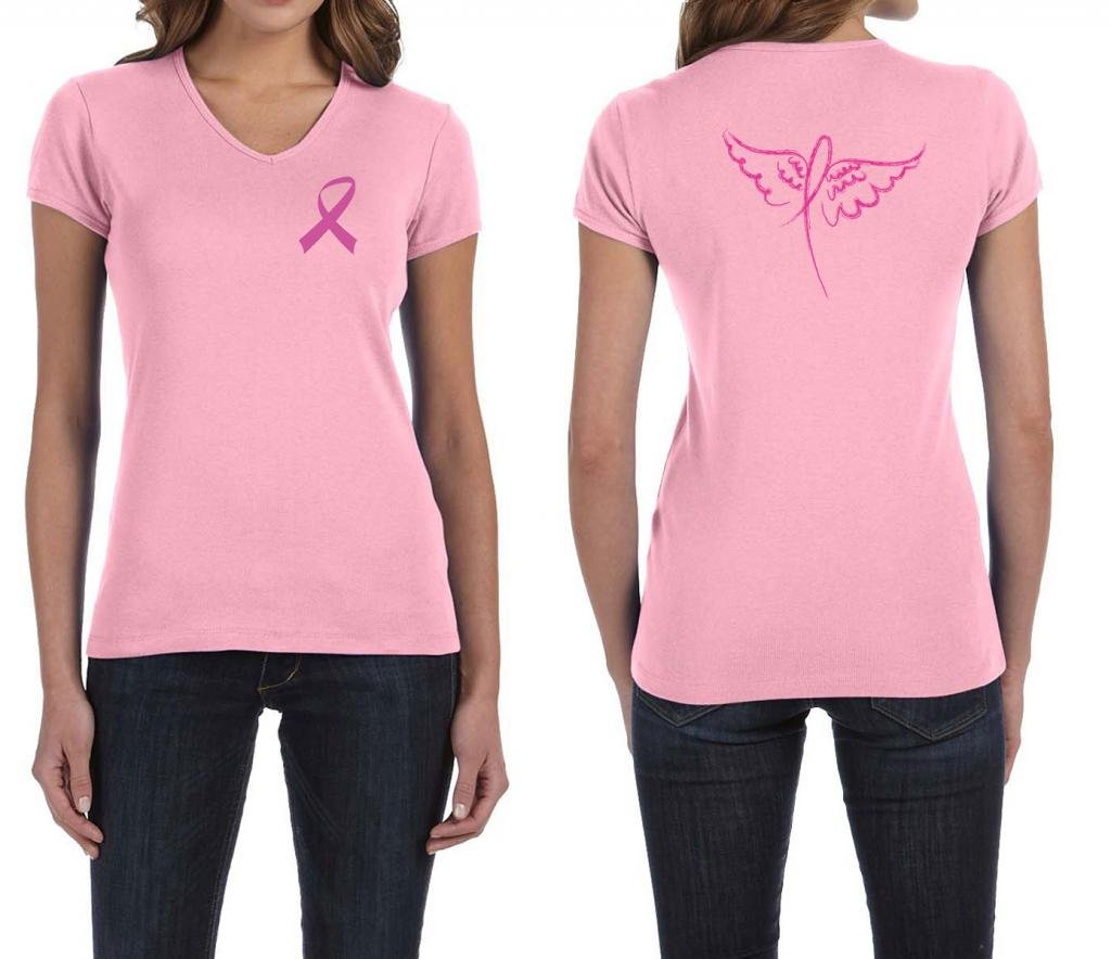 Pink Ribbon Wings V-Neck Shirt for Women - Breast Cancer Awareness Apparel - Comfortable & Stylish Support Tee for Survivors, Fundraisers & Awareness Events