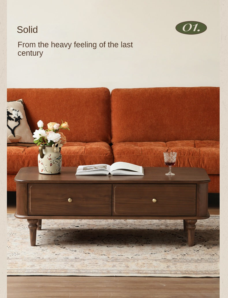 Solid Black Walnut Coffee Table & TV Stand Set - American Retro Style Living Room Furniture for Home Decor