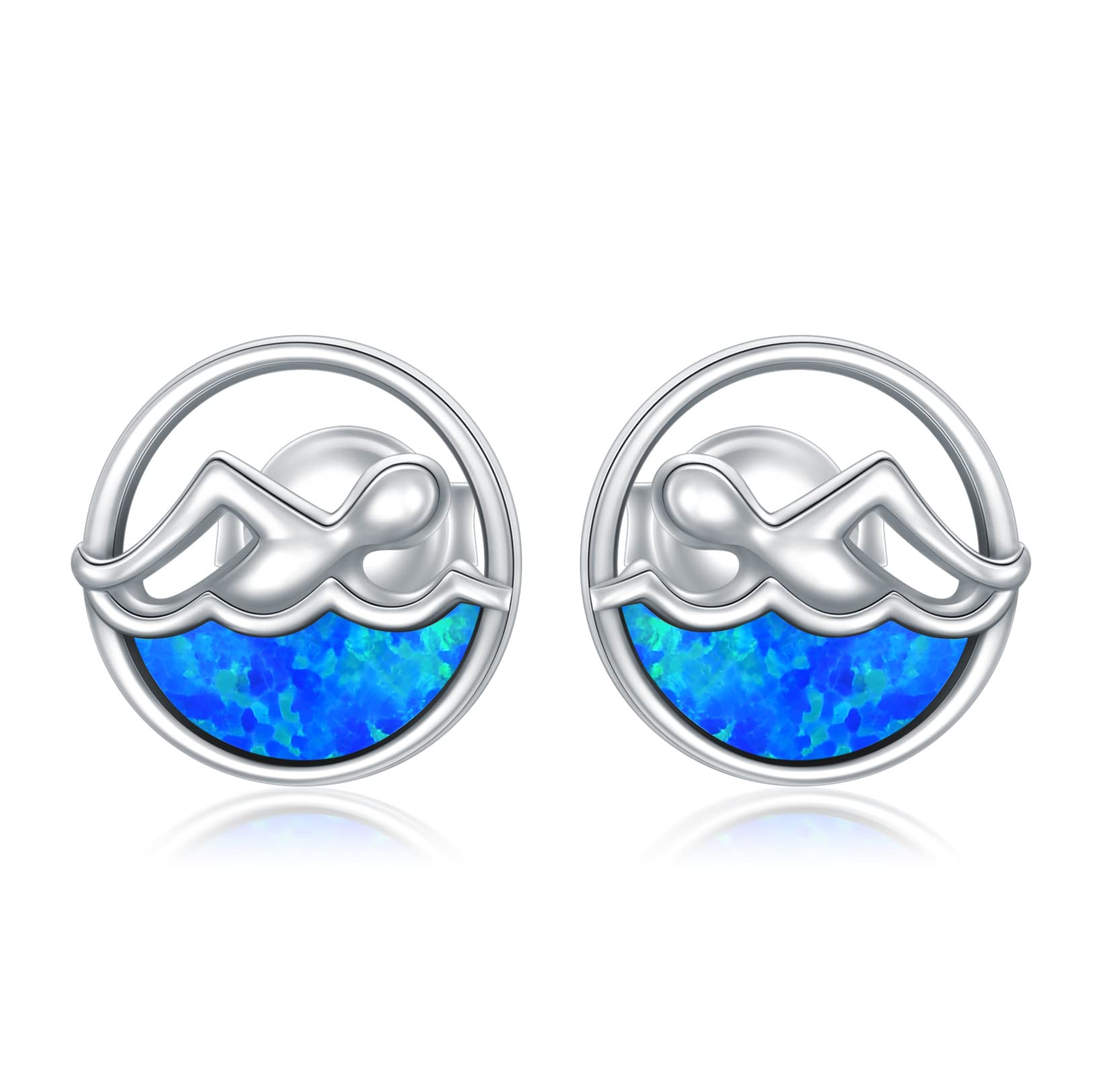 YAFEINI Sterling Silver Opal Stud Earrings for Women - Waterproof Swim Jewelry for Swimming, Beach & Pool Activities