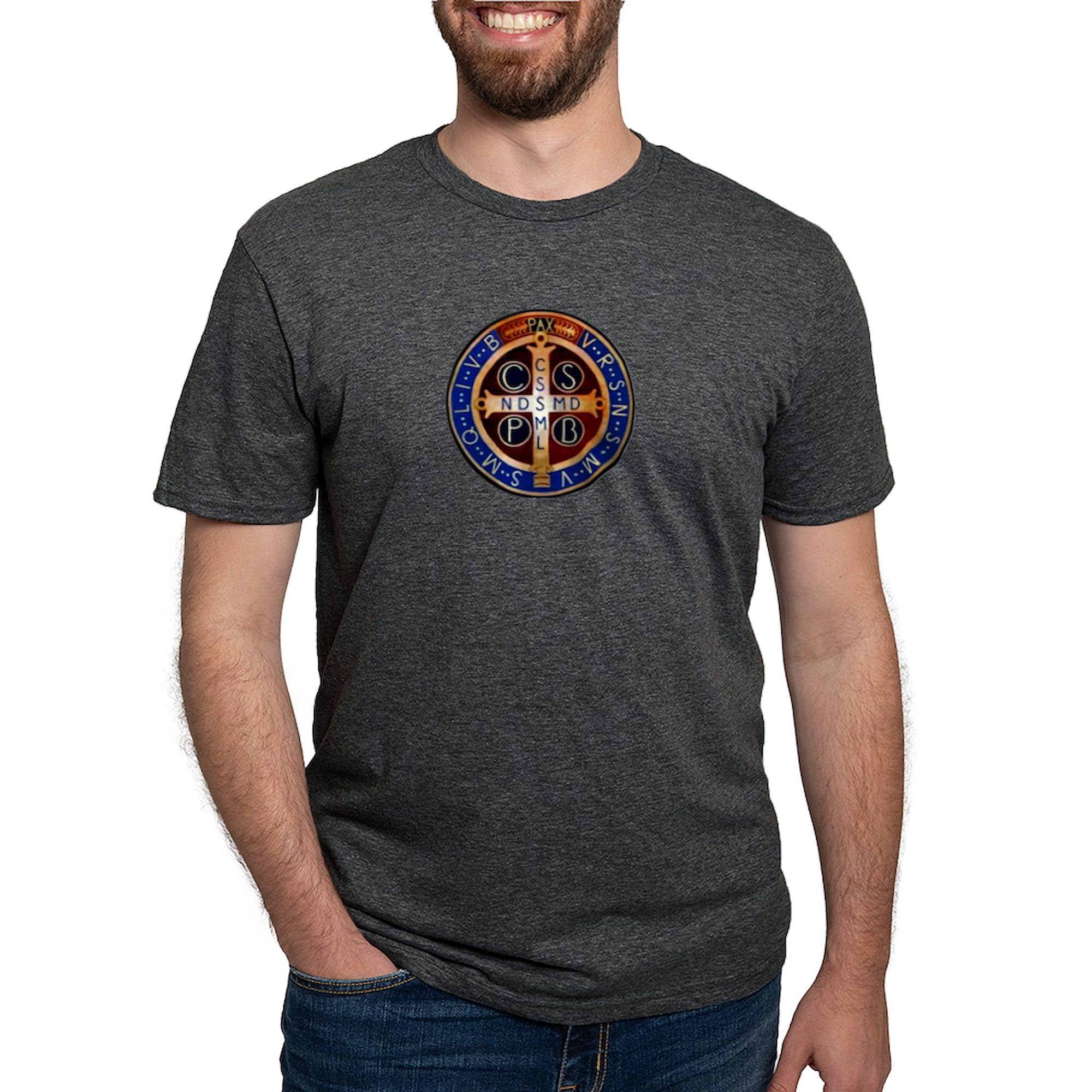 Benedictine Medal T-Shirt for Men - Premium Tri-Blend Comfort Fit Tee - Perfect for Religious Events, Daily Wear & Gift Giving