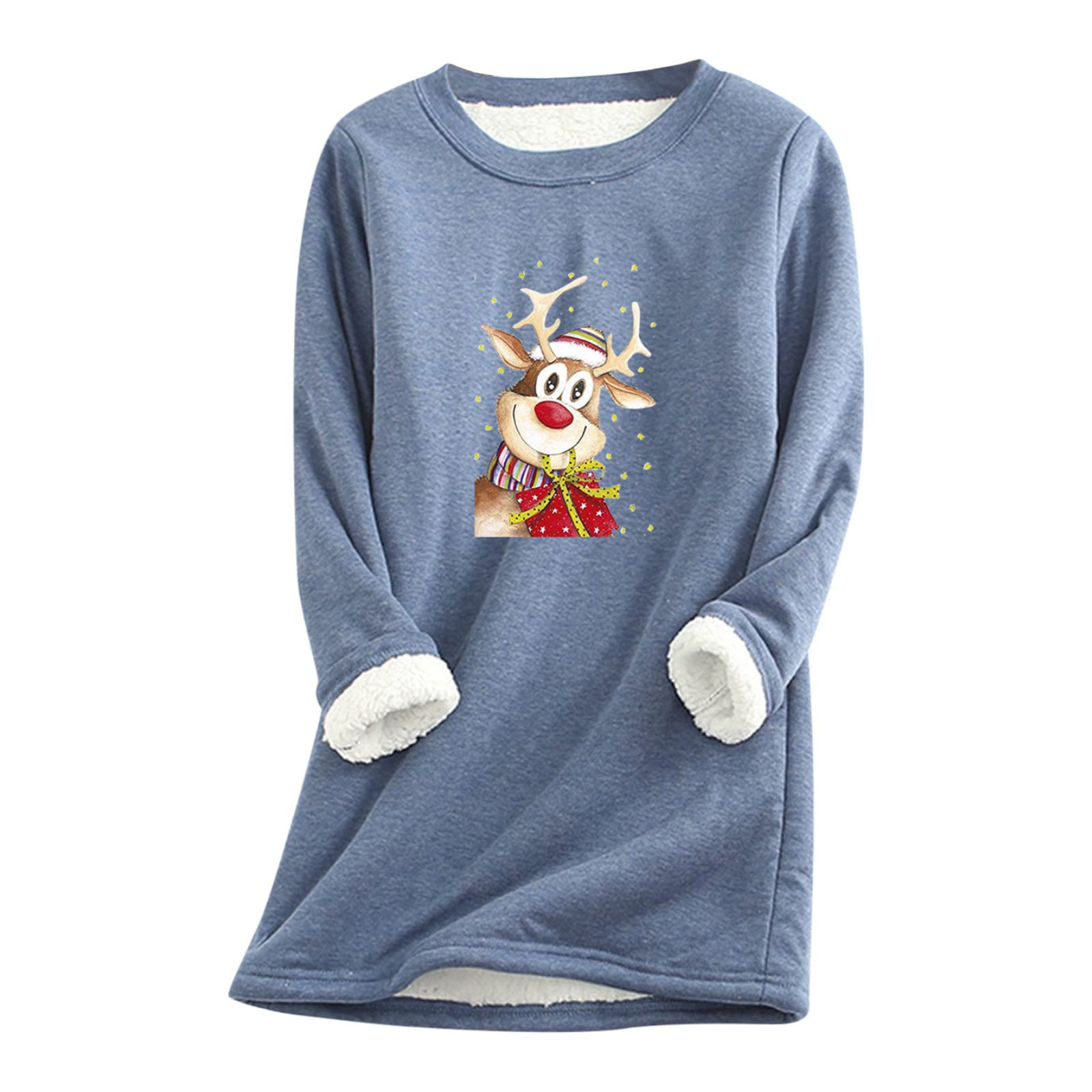Women's Winter Fleece Sweater - Warm Thick Plush Pullover with Cute Print, Cozy Velvet Blouse for Casual Wear & Cold Weather Outfits