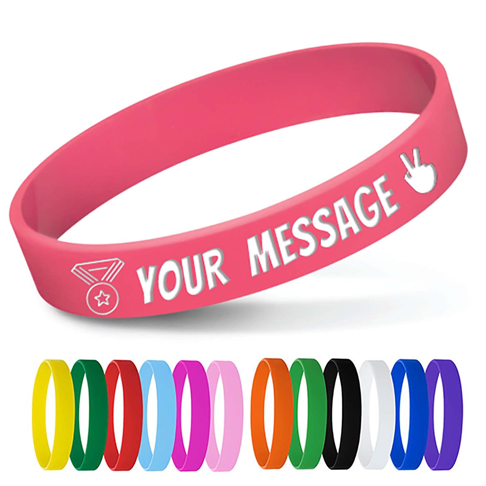 Custom Silicone Wristbands Bulk - Personalized Rubber Bracelets with Text for Events, Fundraisers & Awareness Campaigns - Motivational & Customized Rubber Band Bracelets (Pink) - Perfect for Team Building, Charity Events, School Activities and Sports Support