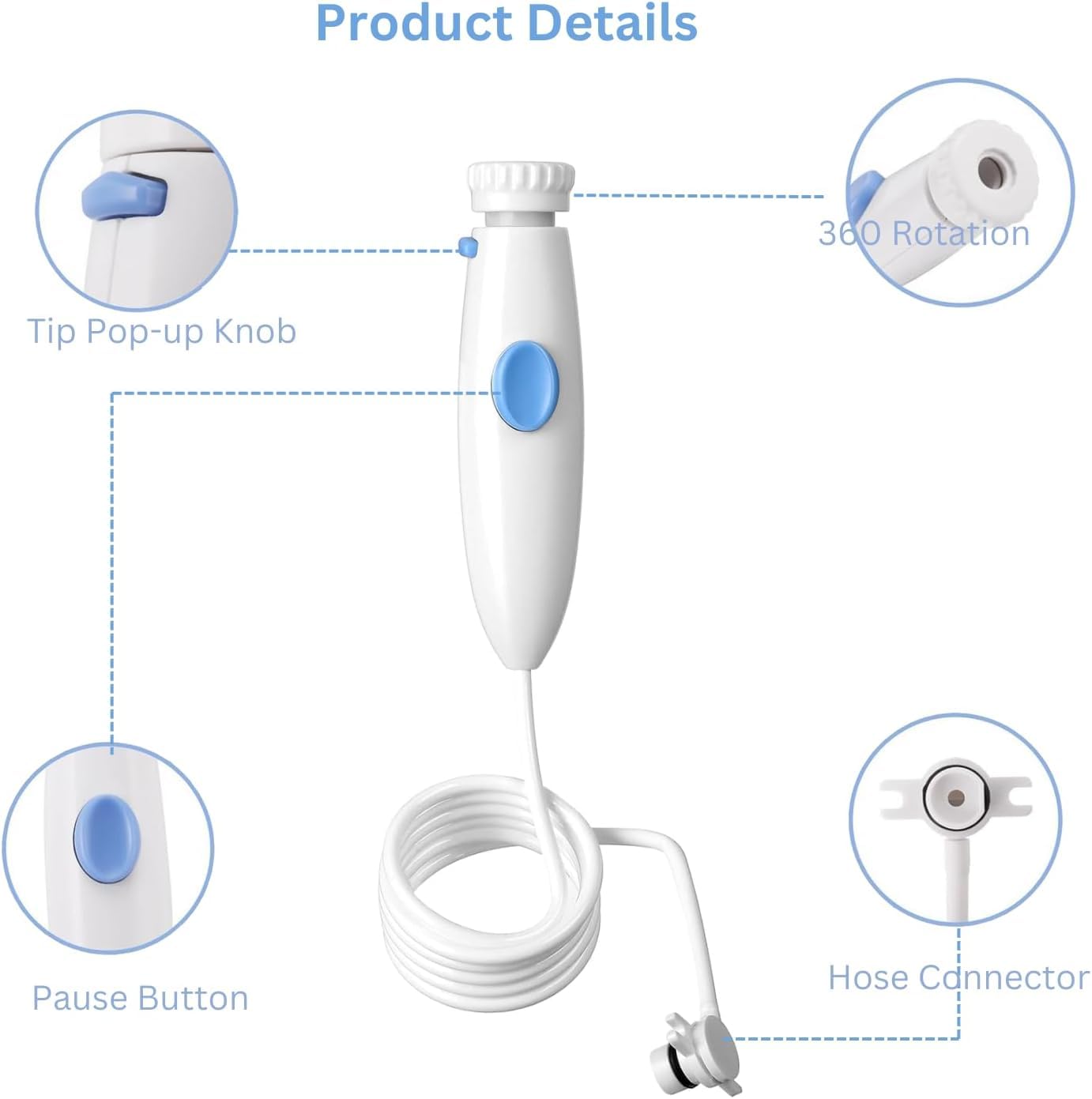 Waterpik Replacement Hose and Handle for WP-100 WP-300 WP-660 WP-900 Series - Oral Irrigator Accessories Parts for Dental Care & Teeth Cleaning at Home