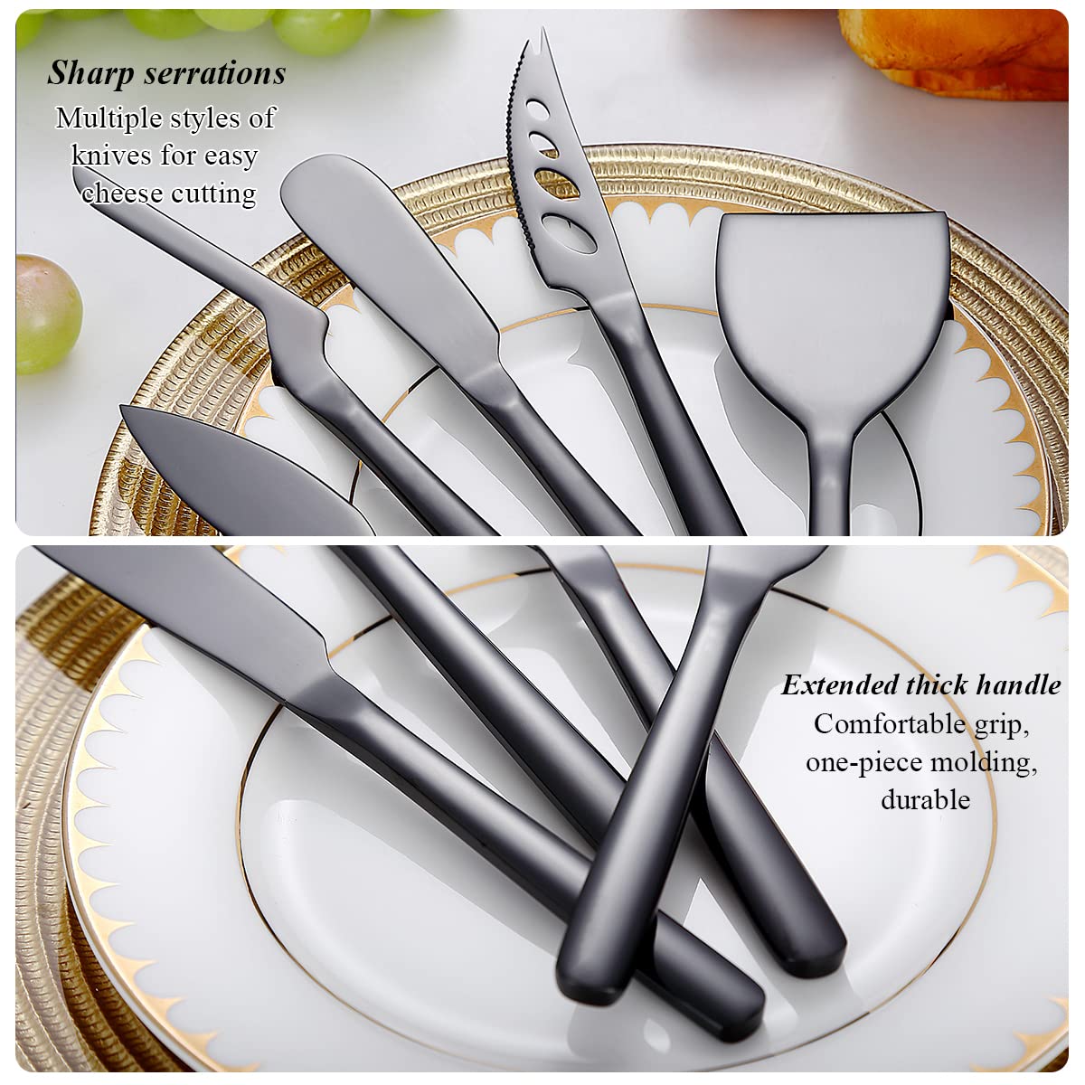 Premium 5-Piece Black Titanium Cheese Knife Set - Ergonomic Design for Comfortable Grip, Perfect for Hard & Soft Cheeses, Butter Spreader - Ideal for Charcuterie Boards, Wine Pairings & Dinner Parties