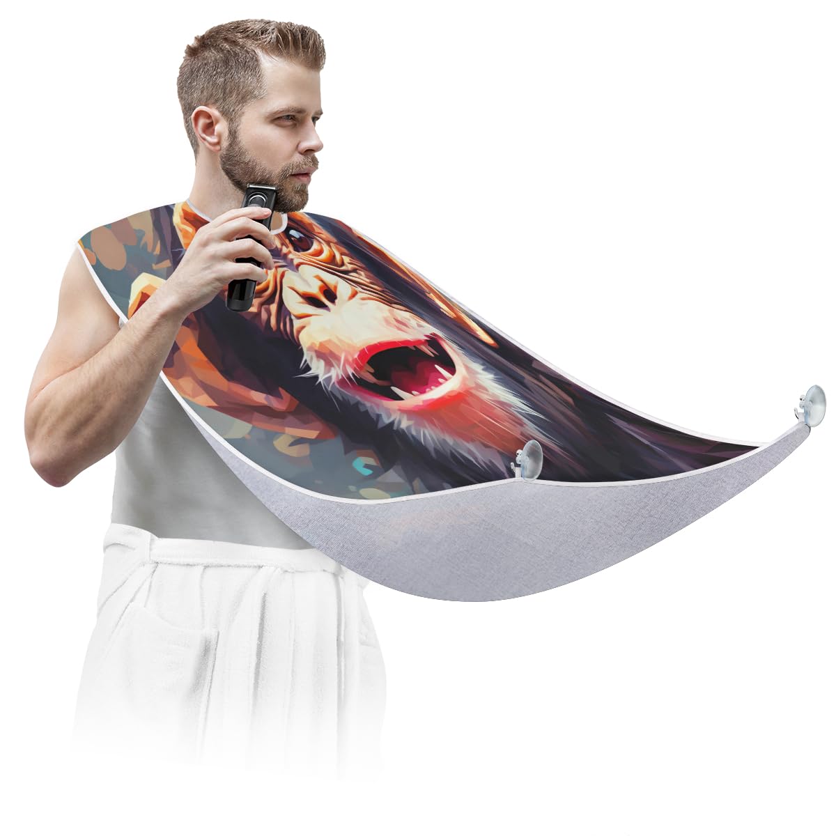 Men's Animal Graffiti Beard Shaving Bib - Waterproof Hair Dye & Makeup Apron for Barbers & Stylists - Sink Hair Catcher & Beard Trimming Tool - Perfect Gift for Grooming & Salon Use