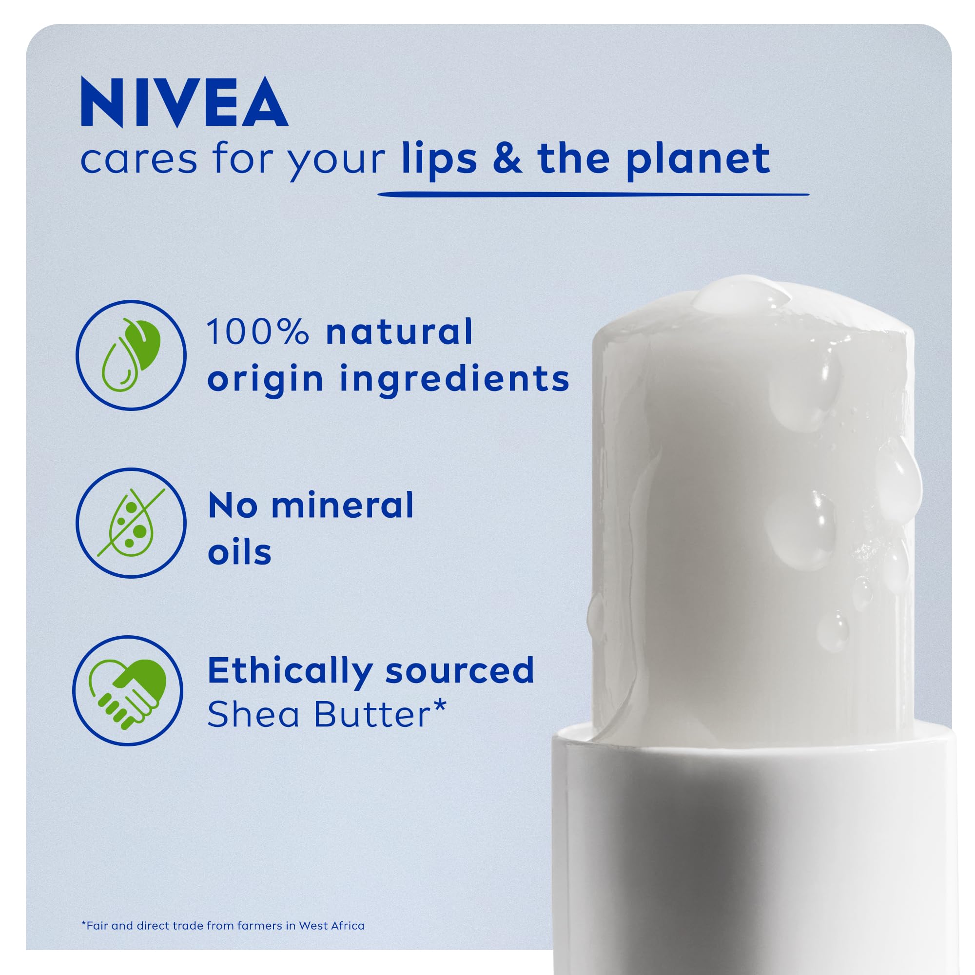NIVEA Original Care Lip Balm Duo Pack (2x 4.8g) - 24H Hydration, 100% Natural Ingredients with Shea Butter & Vitamins - Perfect for Dry Lips, Winter Care & Daily Moisturizing