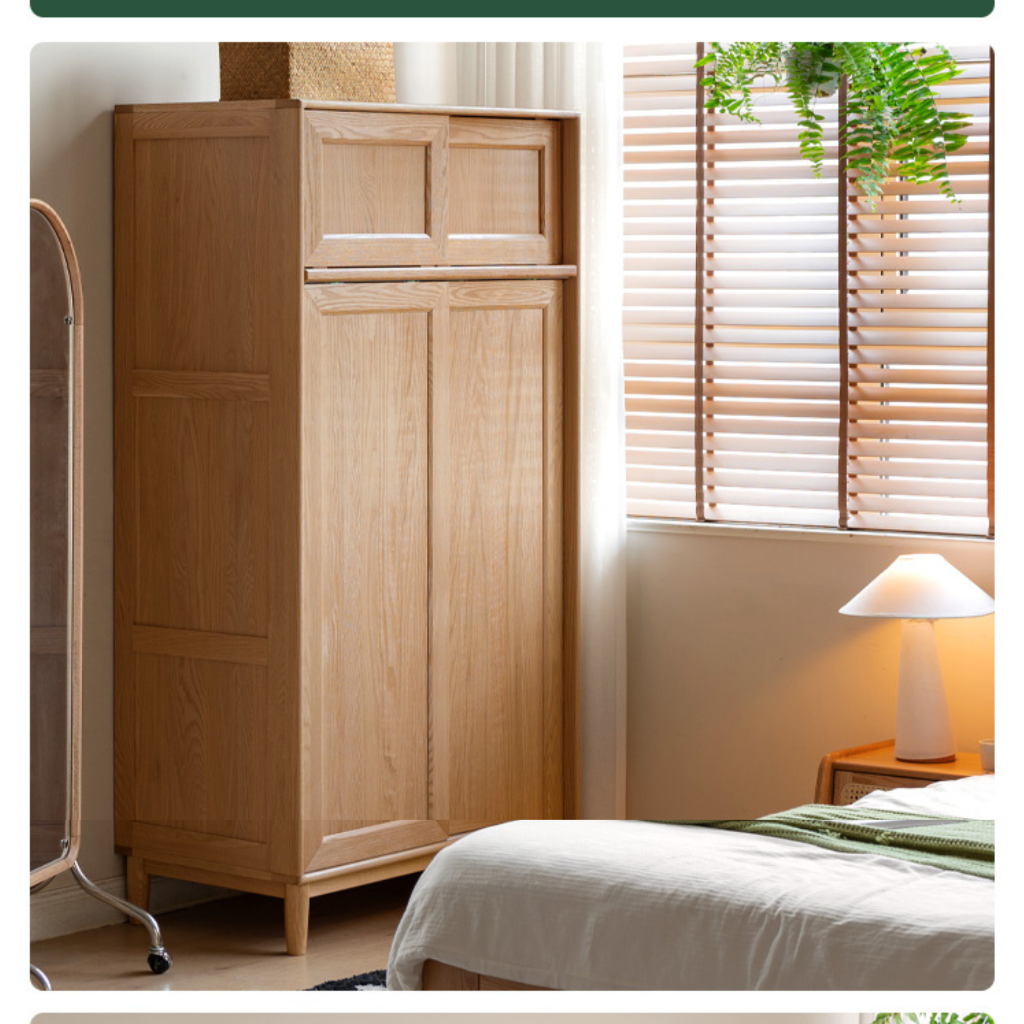 Solid Oak Wood Sliding Door Wardrobe Closet - Modern & Spacious Storage for Bedroom, Living Room, or Walk-In Closet