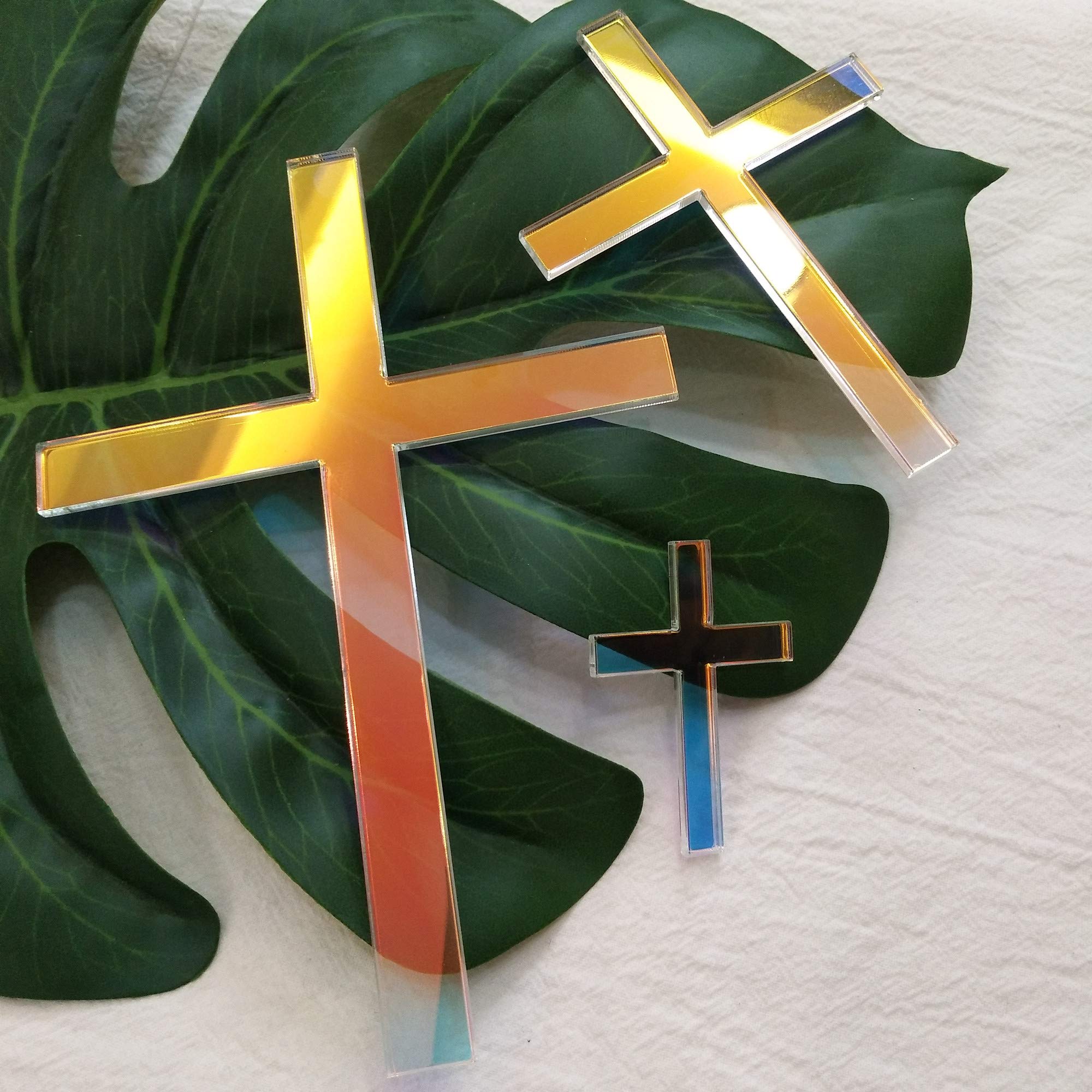Acrylic Cross Cake Topper for Baptism & Religious Celebrations - 8 Inch Rainbow Cake Decoration for Weddings, Christenings & Easter Desserts