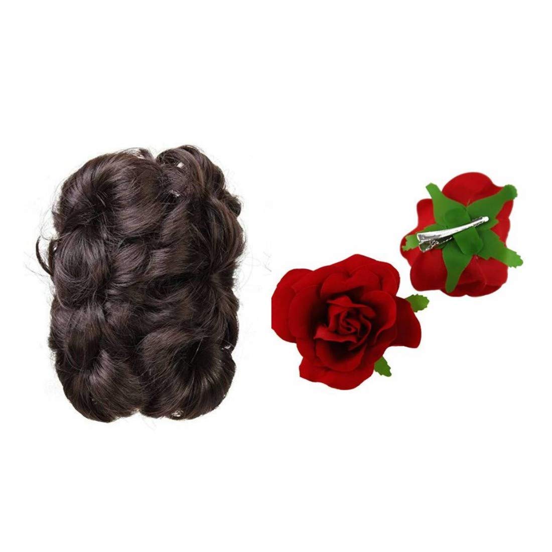 Chanderkash Women's Brown Hair Clutch & Extension with Rose Clip - Hair Accessories for Women & Girls | Perfect for Weddings, Parties & Daily Styling