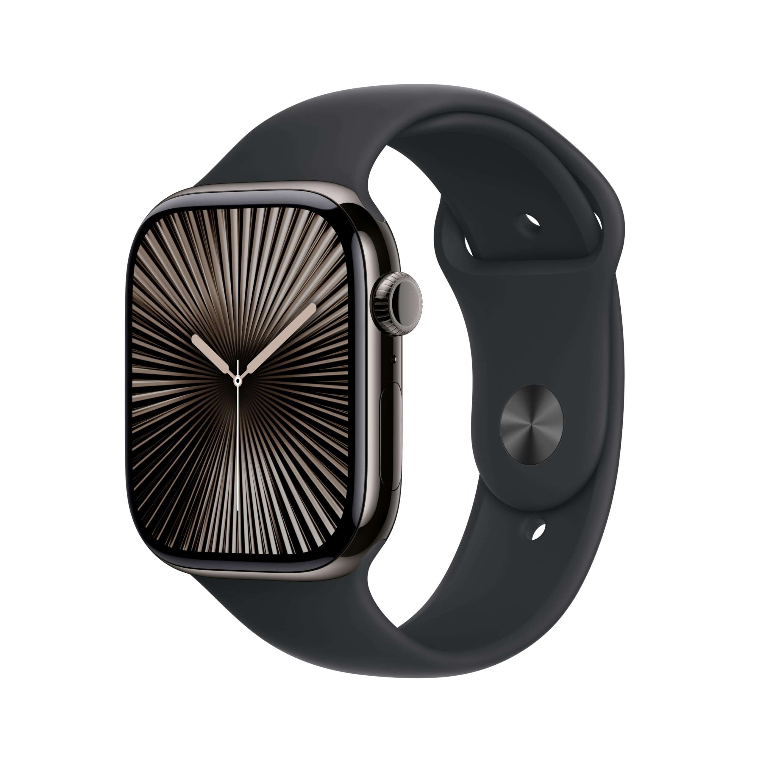 Apple Watch Series 10 [GPS + Cellular 46mm] Titanium Smartwatch with Black Sport Band - Fitness Tracker, ECG Monitor, Always-On Retina Display, Water Resistant for Running, Swimming & Daily Wear