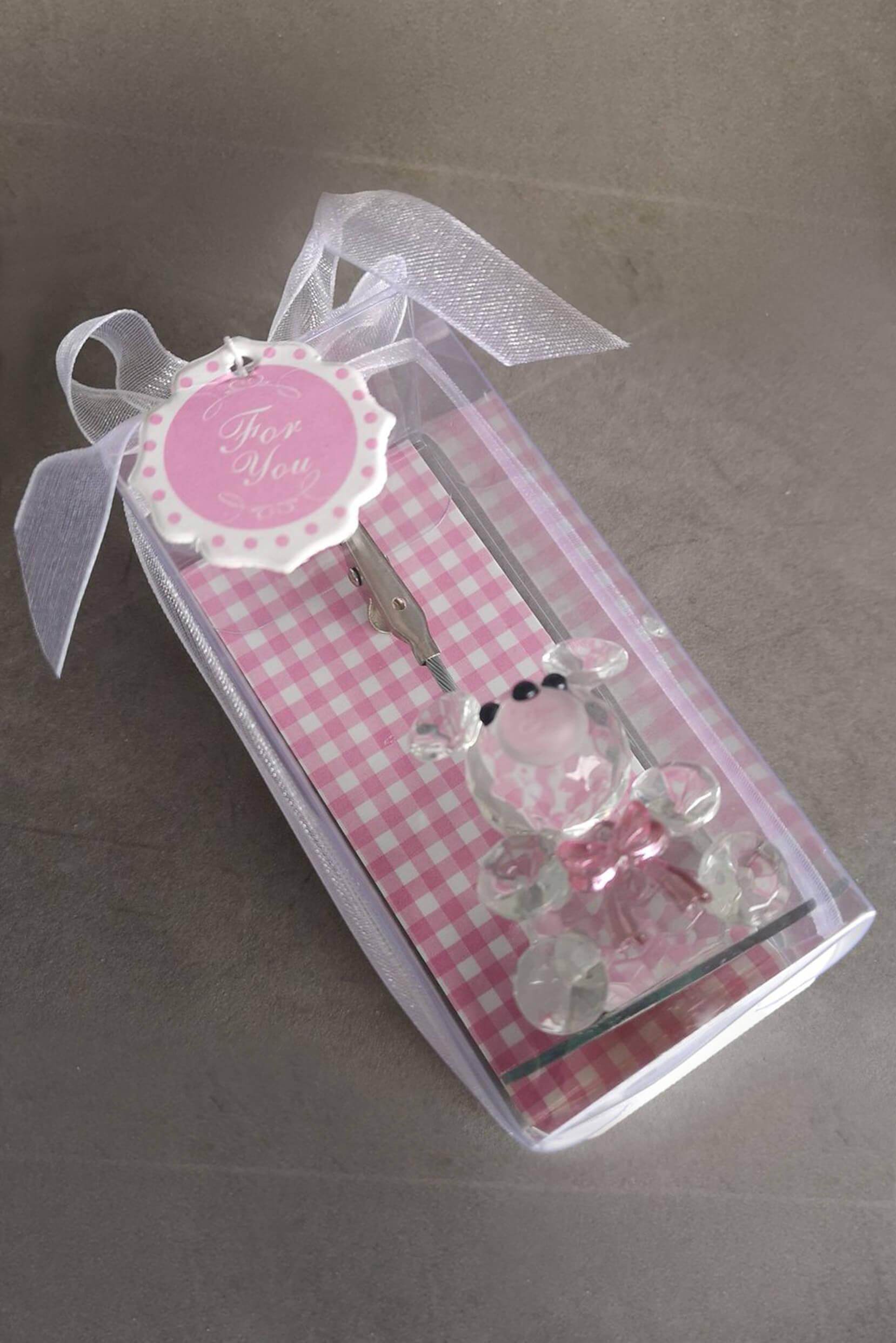 Girl Crystal Teddy Bear Place Card Holders - Elegant Wedding & Baby Shower Table Decor (Set of 6) - Perfect for Bridal Showers, Birthday Parties & Special Events