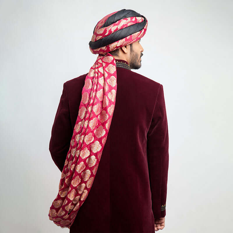 Elegant Deep Maroon Velvet Sherwani for Men | Slim Fit Indian Wedding Suit | Perfect for Grooms, Festivals & Special Occasions