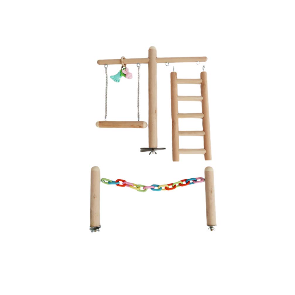 Balacoo Wooden Chewing Toy for Parrots - 1 Set Playground with Swing, Tearing & Gnawing Toys for Birds - Perfect for Cage Enrichment & Stress Relief