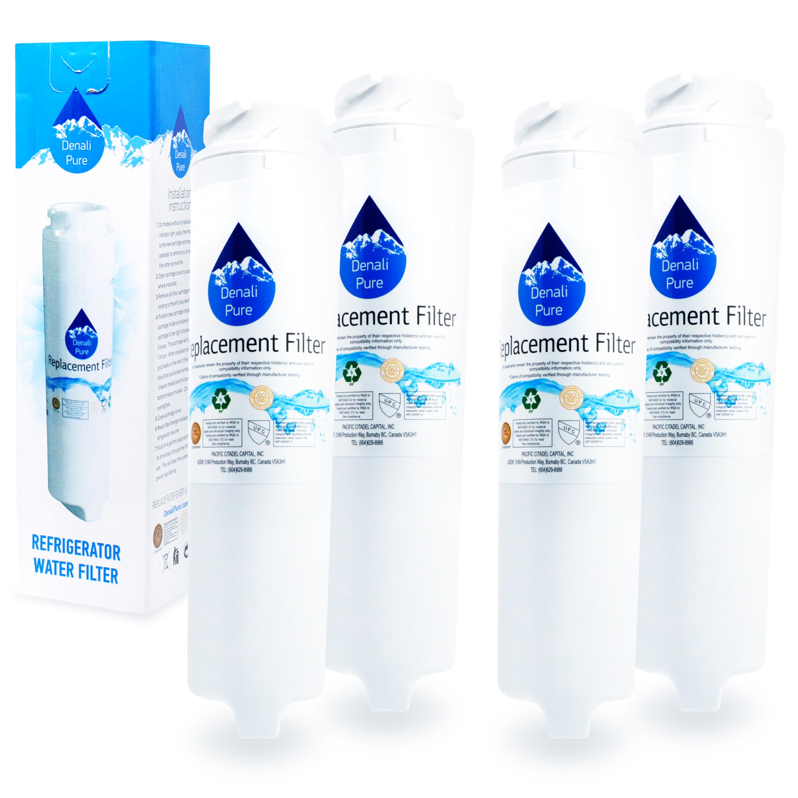 4-Pack GE PFS22SISBSS Refrigerator Water Filter Replacement - Compatible with General Electric GSWF Fridge Filter Cartridge | Pure Drinking Water for Home & Office Use