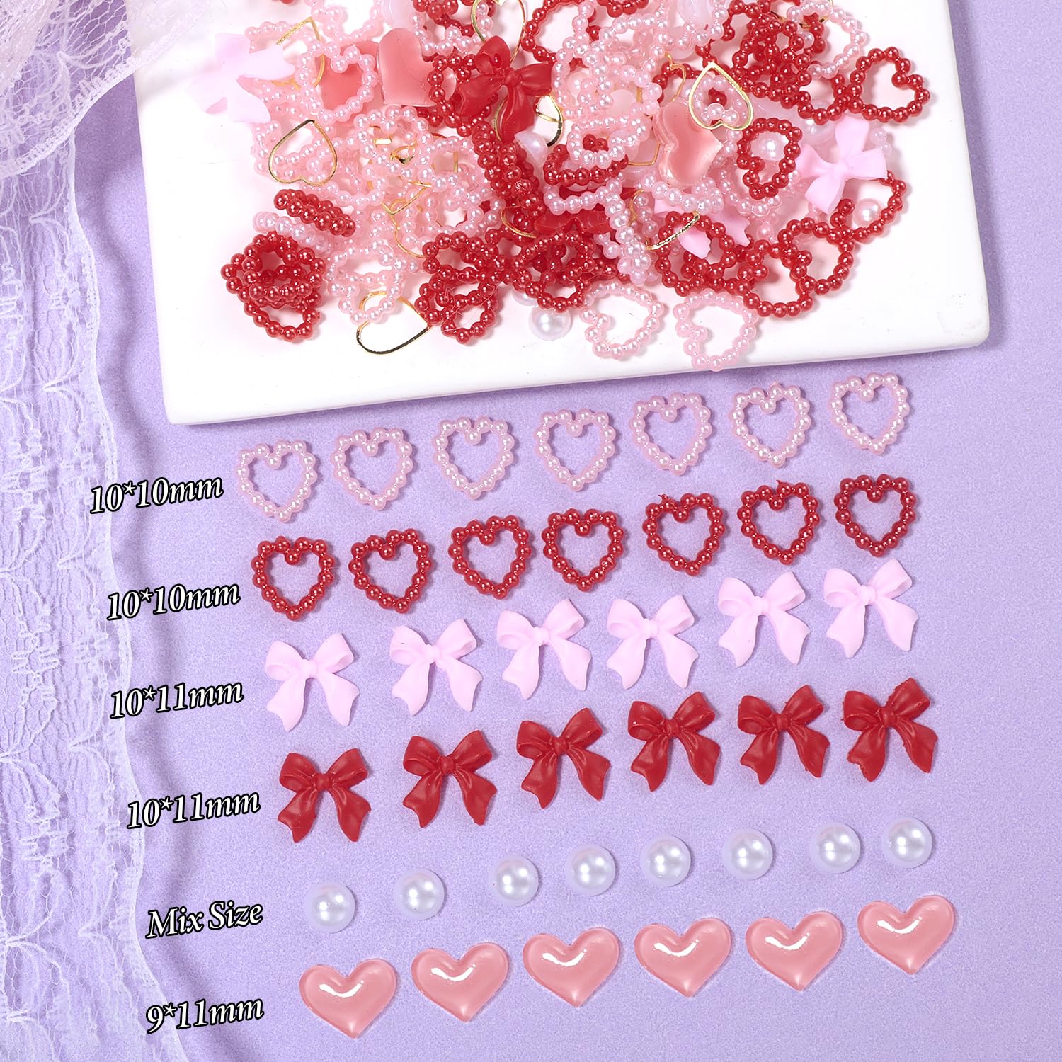 220 Pcs Gold Nail Charms & Bow Heart Acrylic Nail Art Decorations - Love Rhinestones, Pink Red Hearts Bowknot Charms for Nail Design - Y2K Nail Pearls Gems for DIY Nail Art - Perfect for Manicures, Nail Salons & Gift Giving