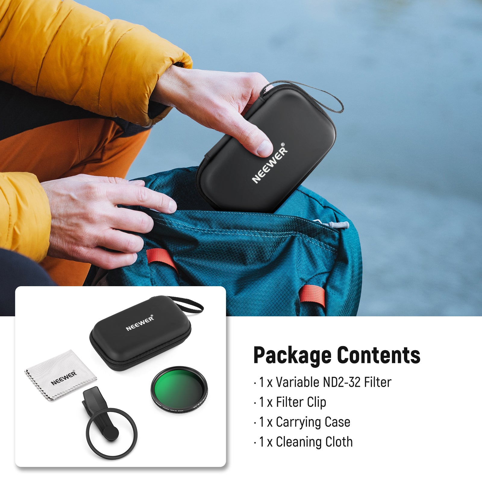 NEEWER FL B21/FL B25 67mm Variable ND2-ND32 Filter with Clip for Smartphone - Perfect for Vlogging, Photography & Cinematic Video Shooting