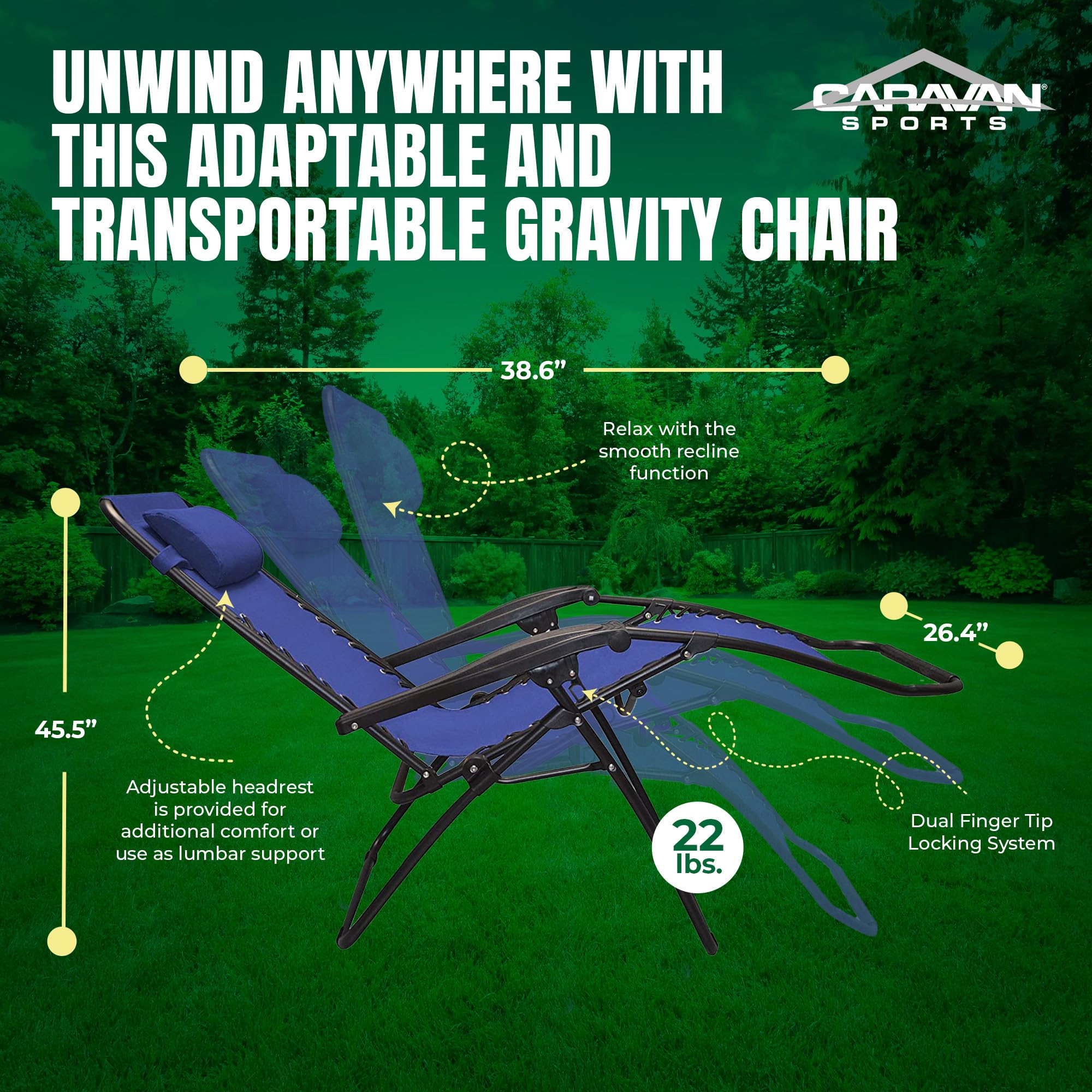 Best Portable Zero Gravity Recliner Chair for Outdoor Camping, Patio, Pool & Lawn - Adjustable Headrest, Lightweight & Foldable - Perfect for Relaxing in Backyard, Beach or Garden (Blue)