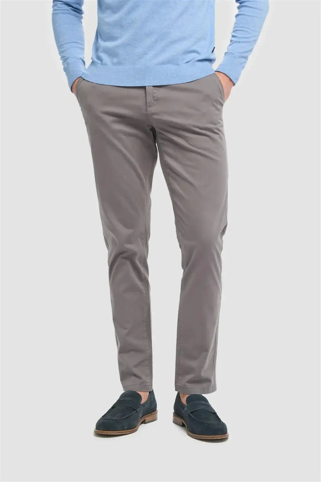 Cavani Hudson Grey Satin Soft Stretch Fit Chinos for Men - Comfortable Slim Fit Dress Pants for Office, Business Casual & Travel