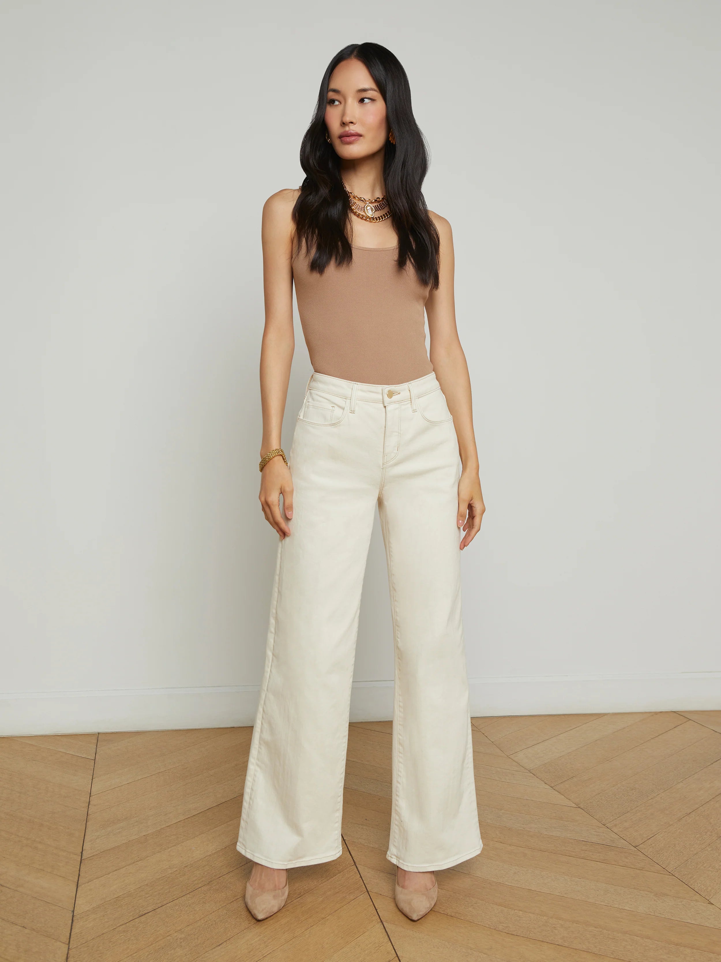 Alicent Women's High Waisted Wide Leg Jeans - Macadamia Brown for Casual Wear & Everyday Comfort