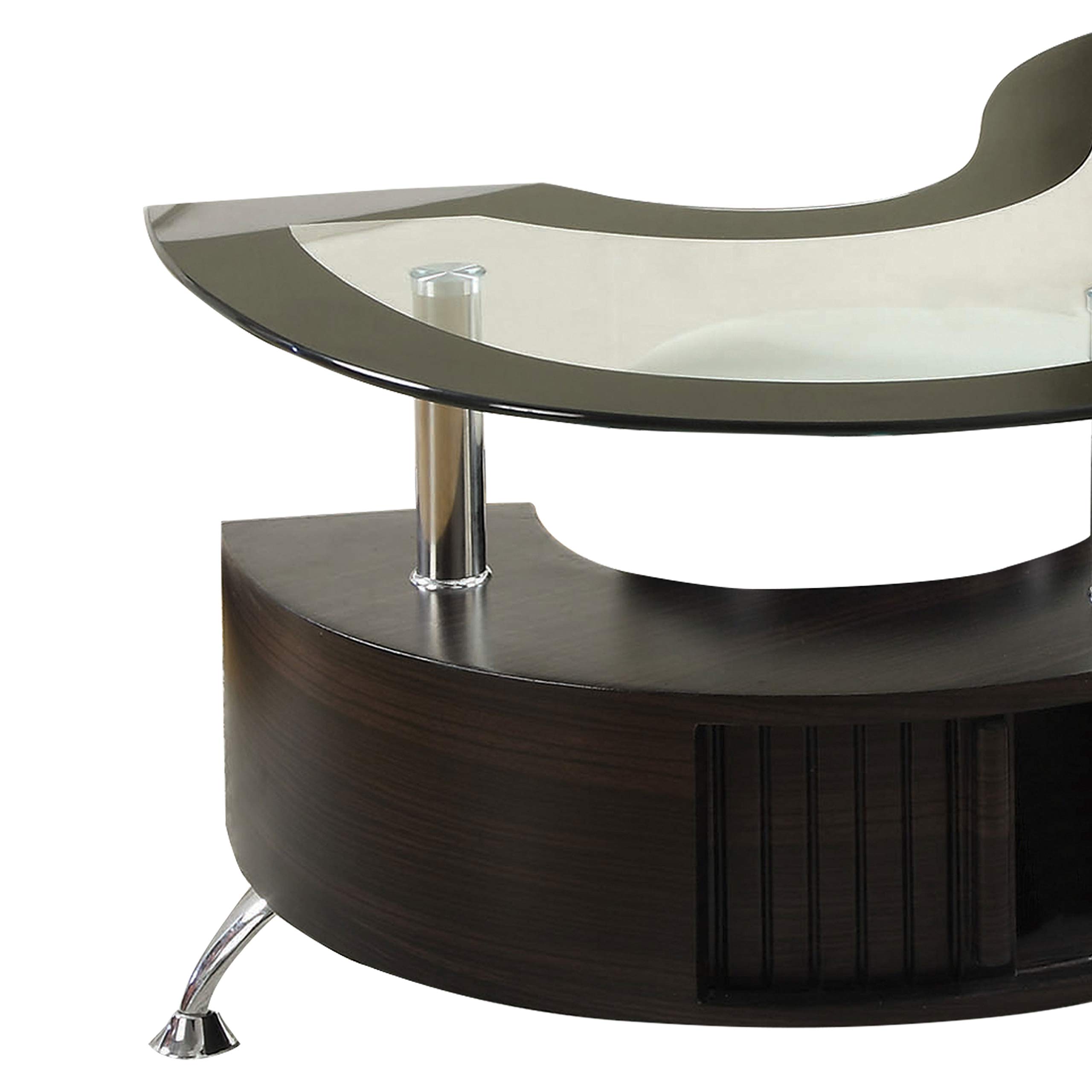 Contemporary S-Shape Wood Coffee Table with Glass Top - Silver & Brown for Living Room