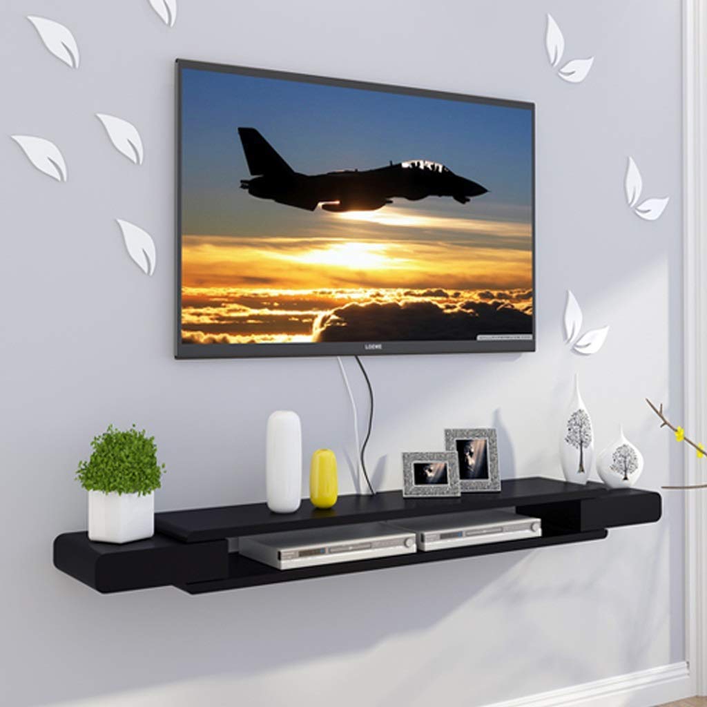 ESGT Black Floating Wall Shelf TV Stand with Storage - Modern TV Console for Living Room, Bedroom, Office - Organizer for DVD Player, Cable Box, Set Top Box & Media Devices - Space Saving Wall Mounted Shelf Unit