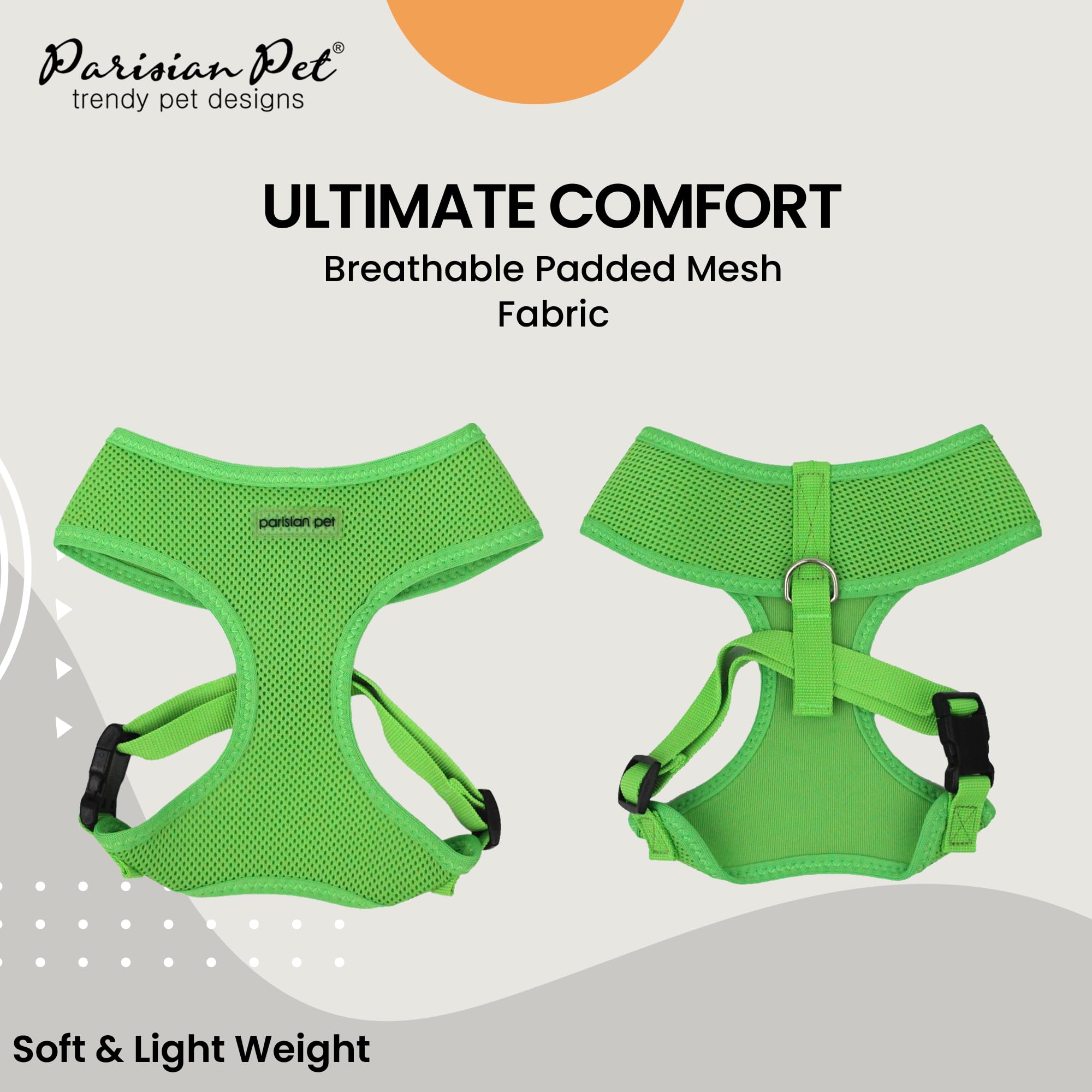 Parisian Pet Adjustable No-Pull Dog Harness - Bright Green Padded Vest for Small Dogs - Choke-Free Cooling Harness for Walking, Running & Hiking - Puppy Harness Size S - Perfect for Outdoor Adventures & Daily Walks