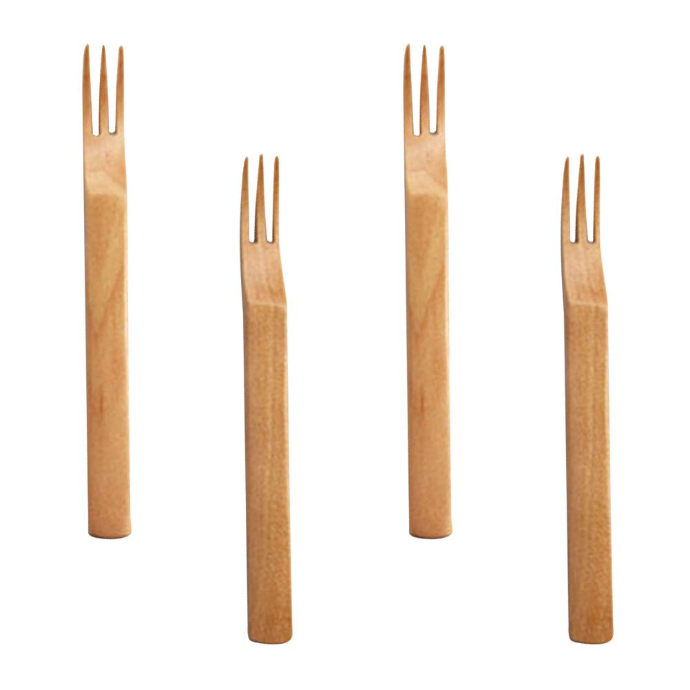 Reusable Wooden Fruit Forks Set of 4 - Eco-Friendly Salad Picks & Party Appetizer Skewers for Fruit Platters, Charcuterie Boards & Wedding Buffets